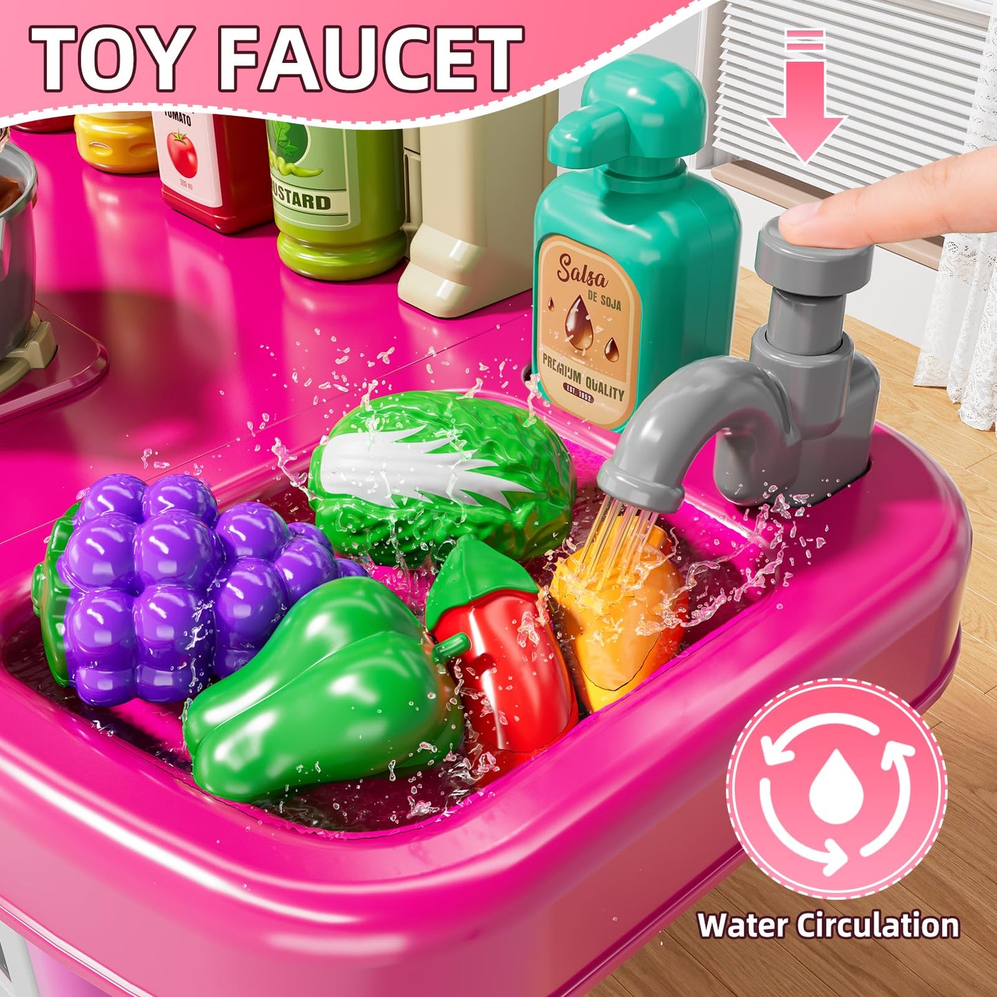 MSKOLER Play Kitchen Set for Toddlers – Lights, Sounds & Water Play | Pink Girls Kitchen Toy 2-6