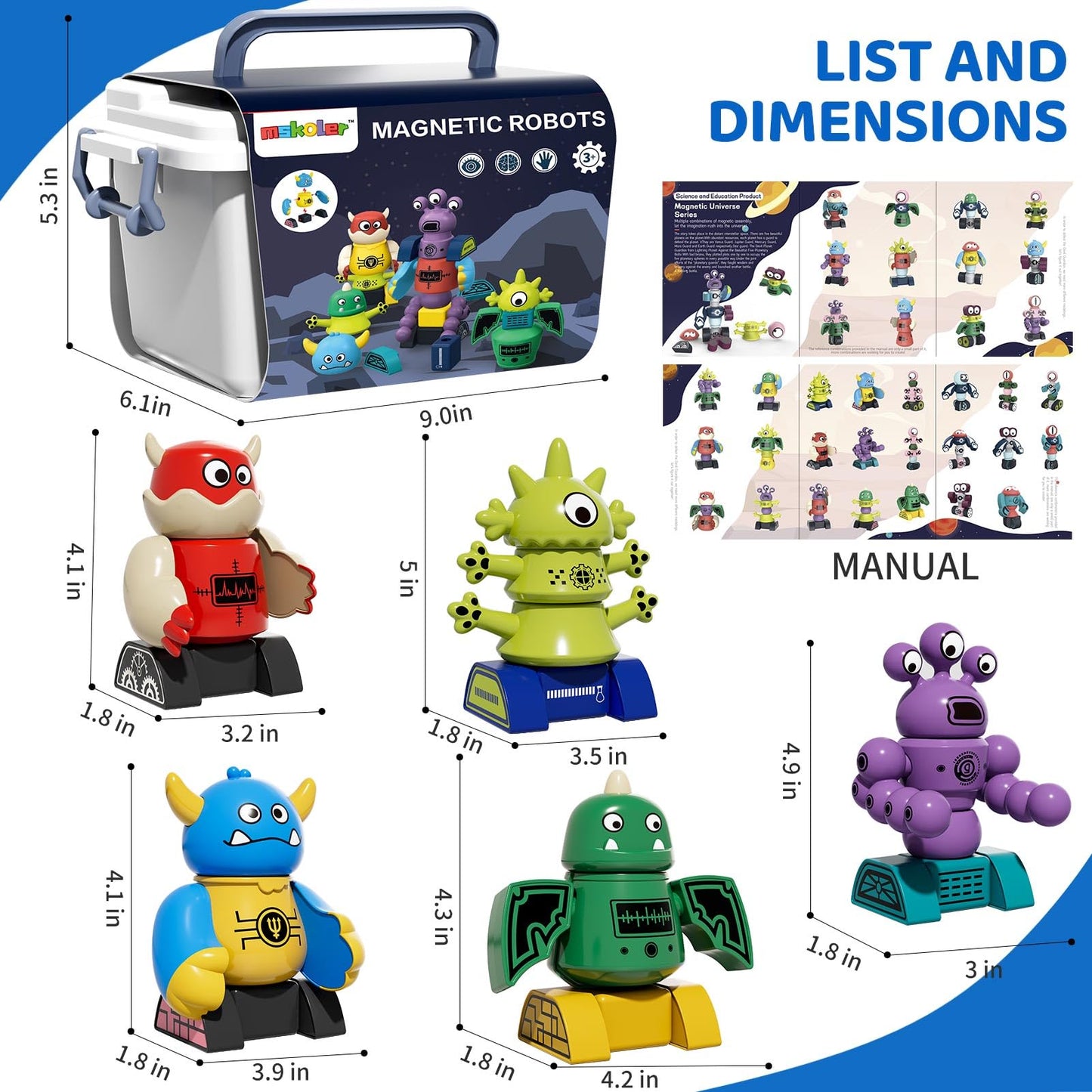 MSKOLER Magnet Robot Toys for Kids 3-5 | Magnetic Building Set with Storage Box