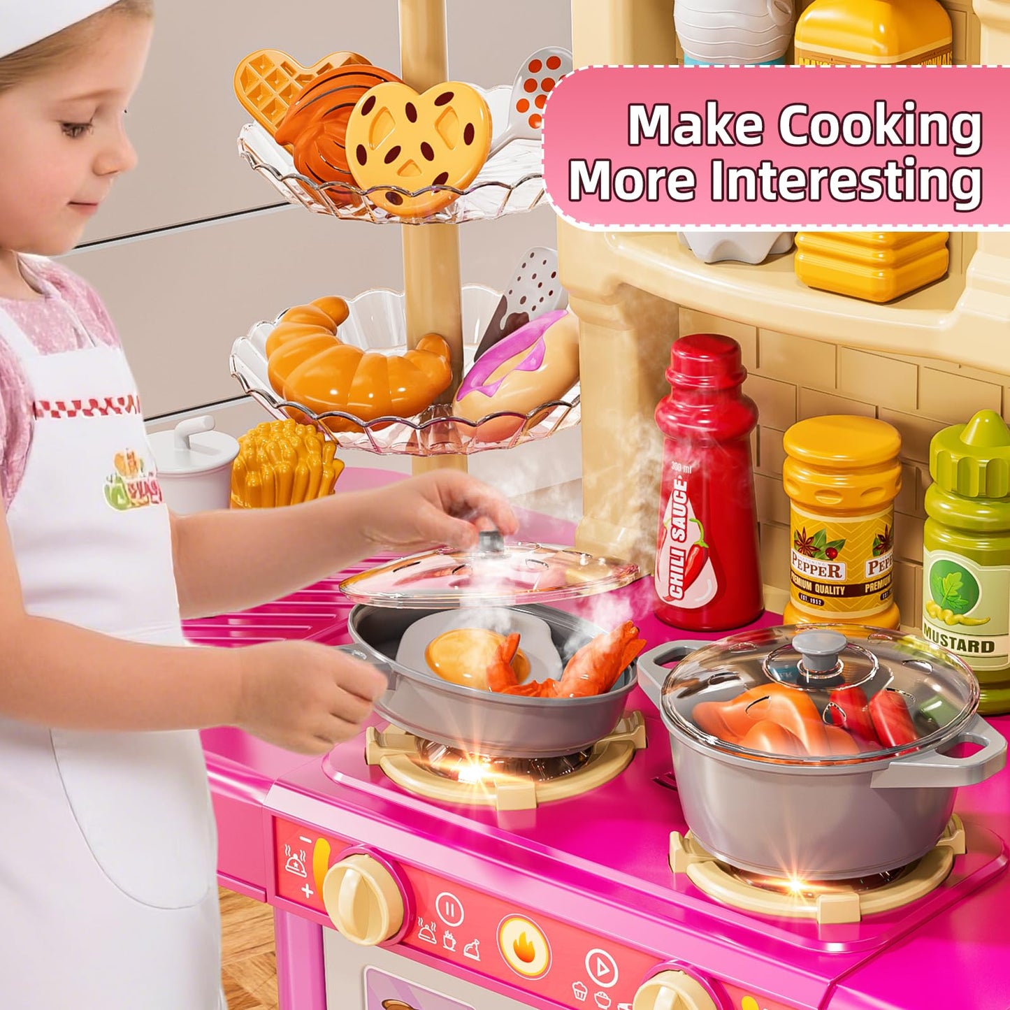 MSKOLER Play Kitchen Set for Toddlers – Lights, Sounds & Water Play | Pink Girls Kitchen Toy 2-6