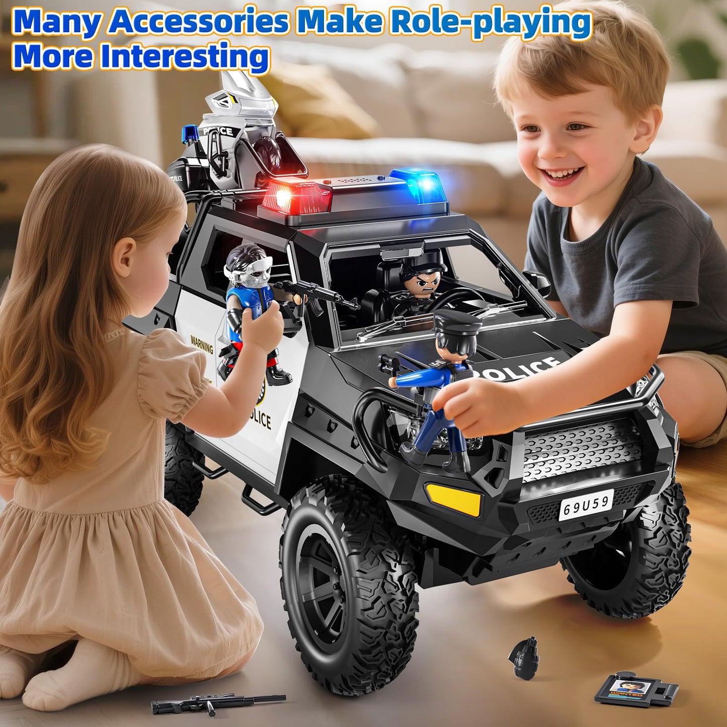 MSKOLER Police Car Toy for Kids 3-12 | Light & Sound Role-Play Truck Gift