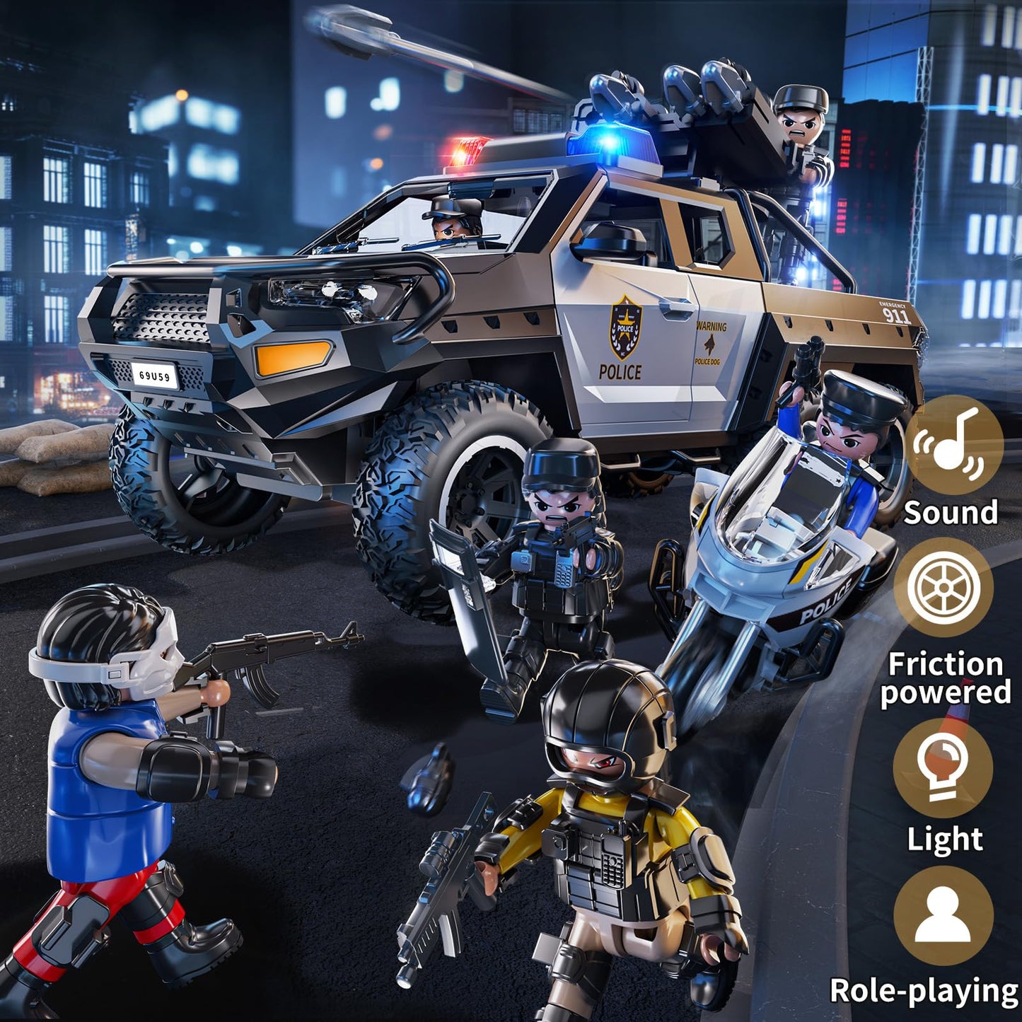 MSKOLER Police Car Toy for Kids 3-12 | Light & Sound Role-Play Truck Gift