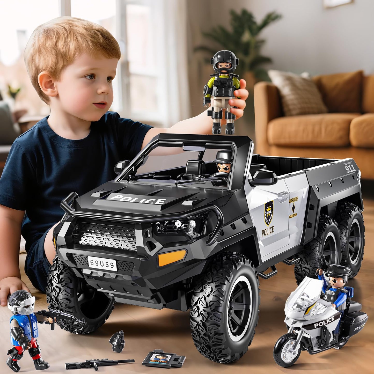 MSKOLER Police Car Toy for Kids 3-12 | Light & Sound Role-Play Truck Gift