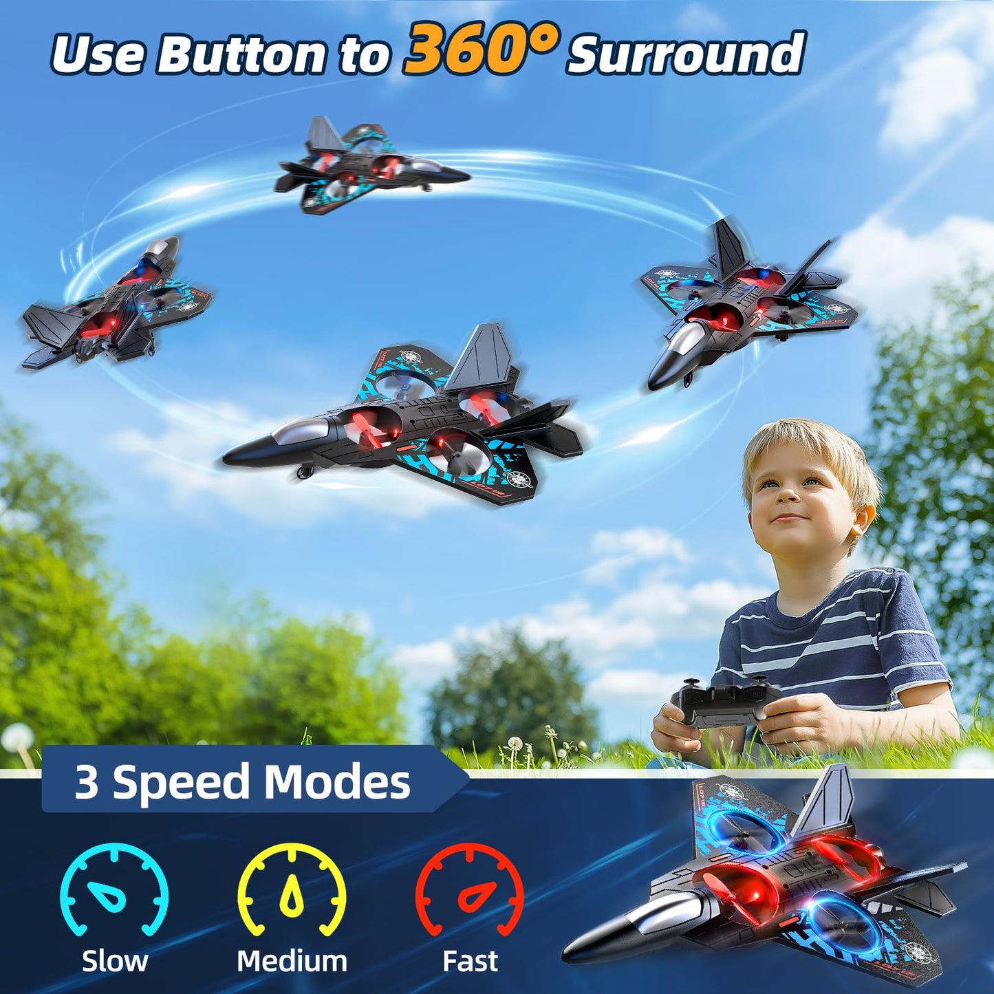 MSKOLER Foam RC Airplane for Kids 8-16 | 360° Flips, LED Lights, 80m Range