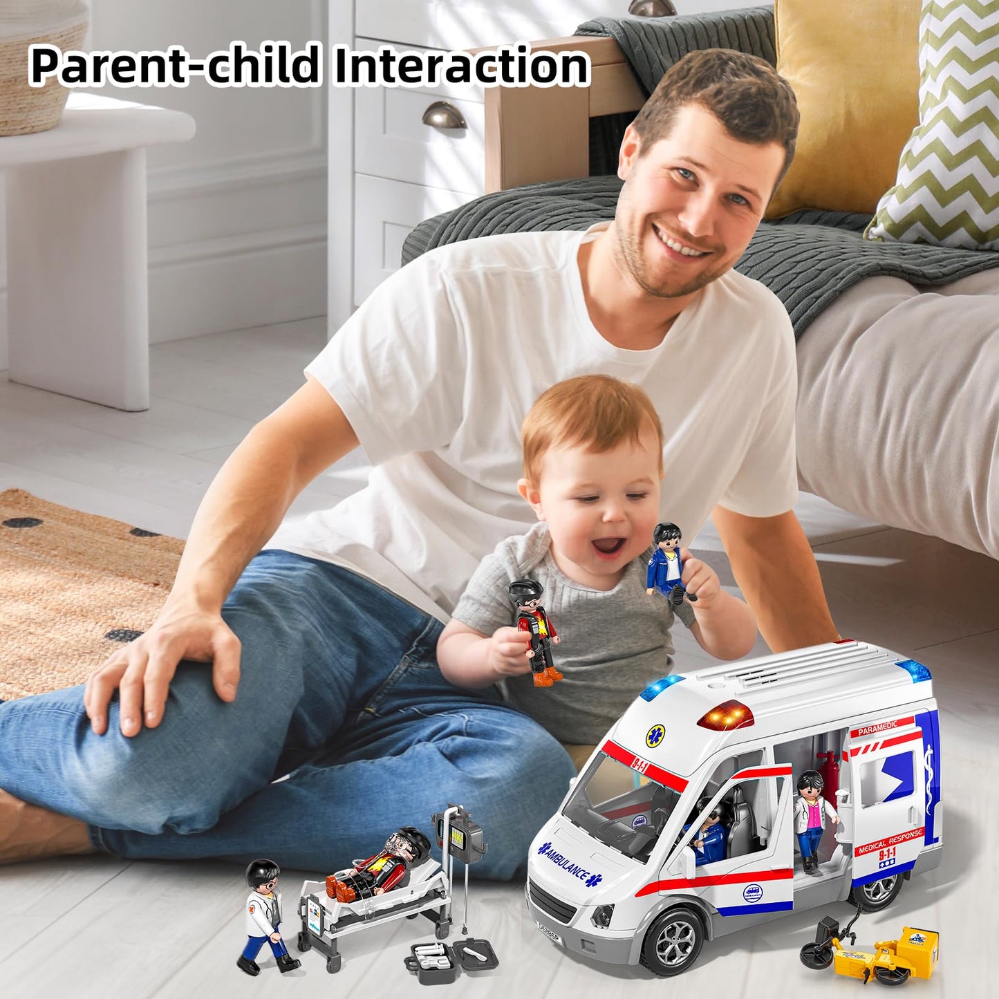 MSKOLER Play Ambulance Toy – Friction-Powered Carrier Truck with Light & Sound for Ages 3–12