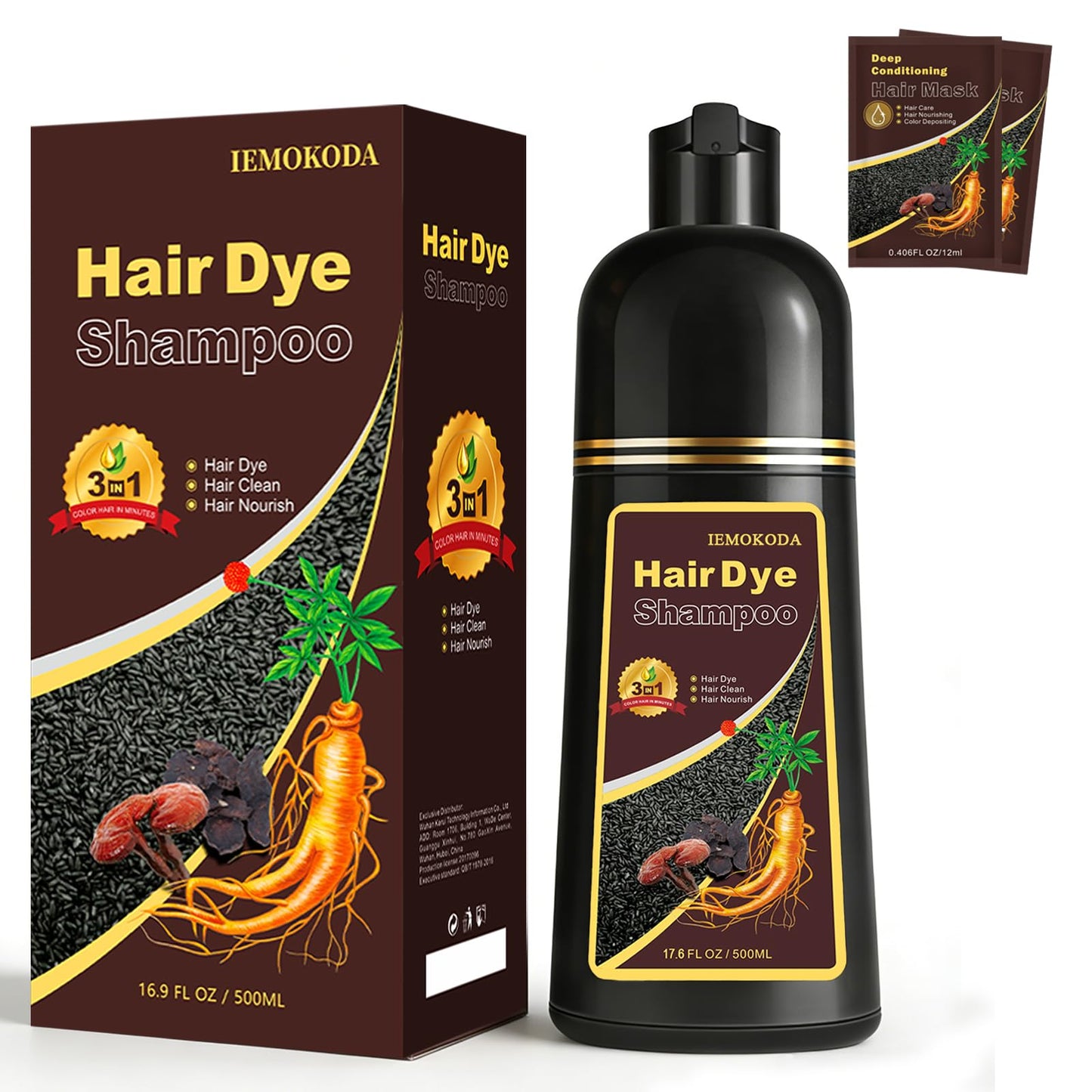 Msktasy Dark Brown Hair Dye Shampoo – 3-in-1 Color, Cleanse & Nourish for Gray Hair | 16.9 Fl Oz