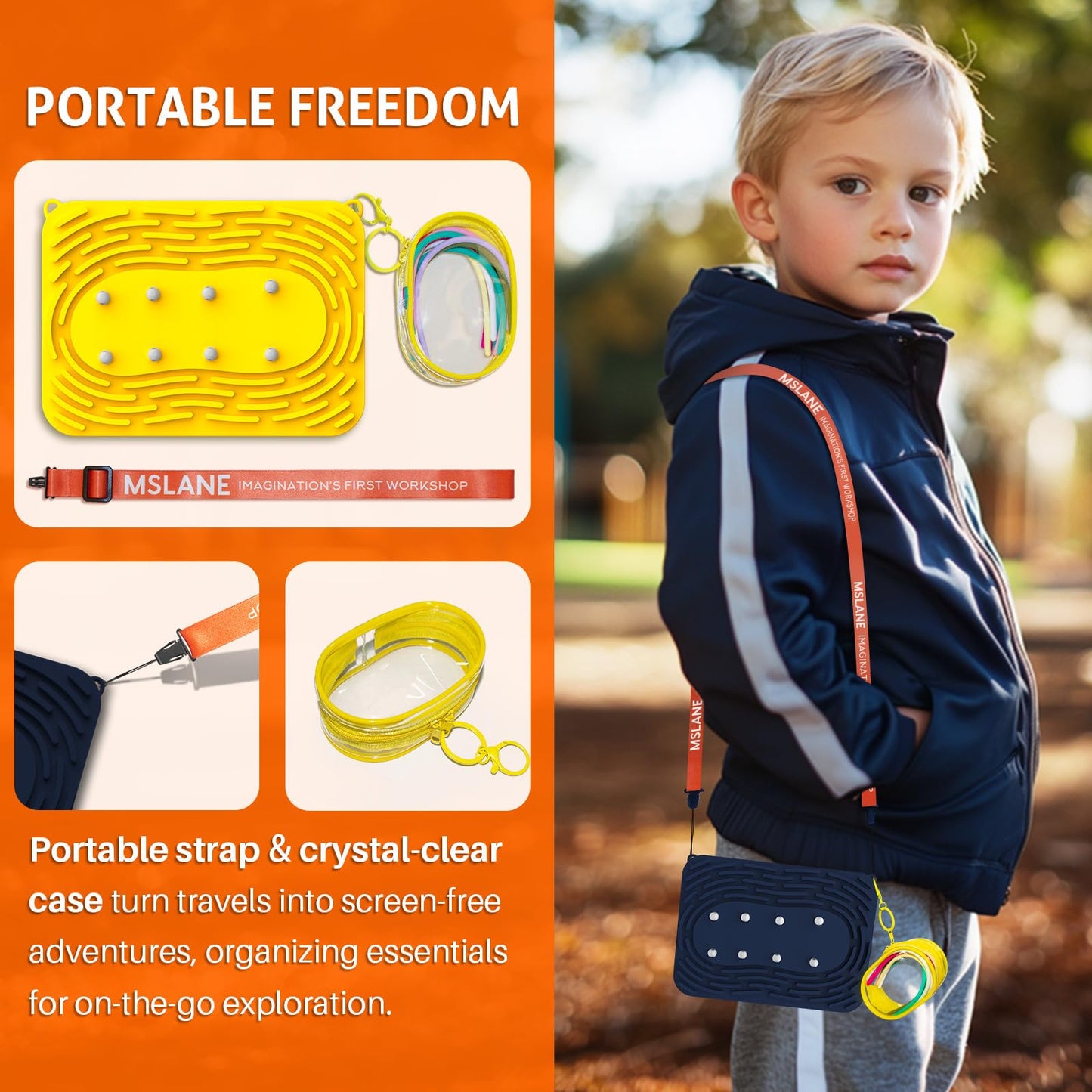 MSLANE Sensory Activity Board — Silicone Fidget Toy for Shoe Tying Practice & Travel Strap