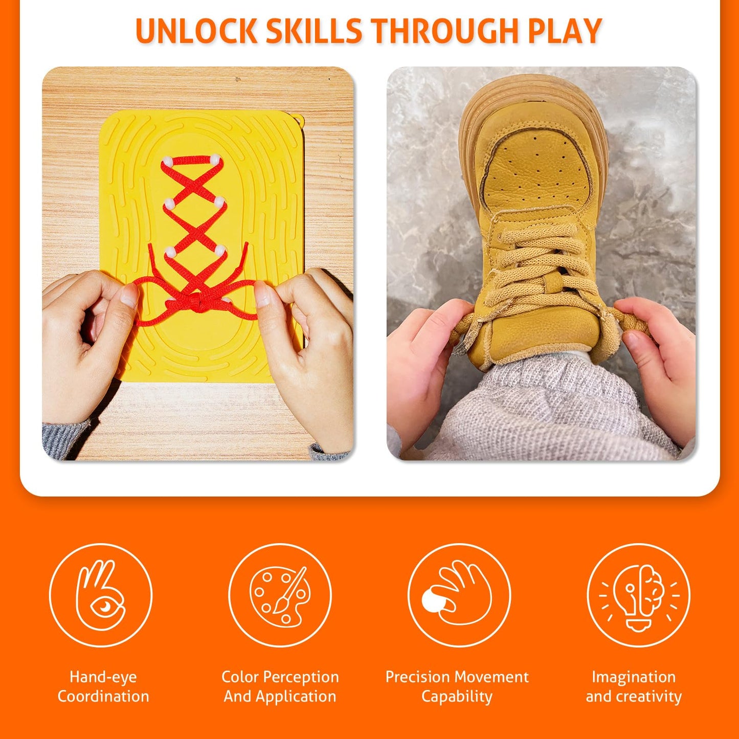 MSLANE Sensory Activity Board — Silicone Fidget Toy for Shoe Tying Practice & Travel Strap