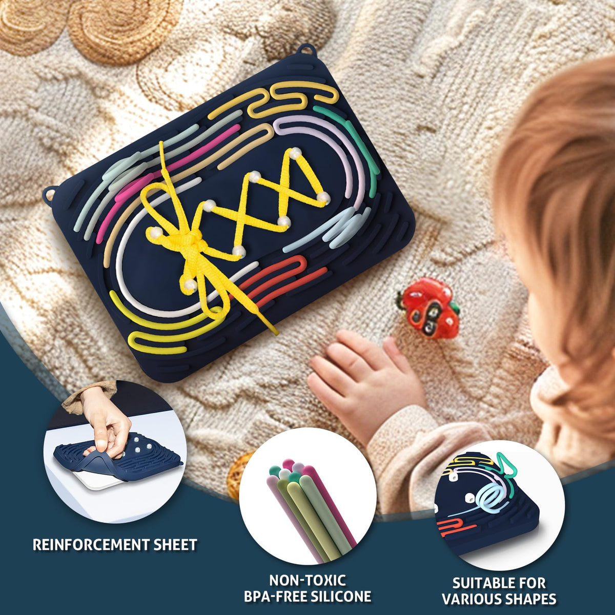 MSLANE Sensory Activity Board – Silicone Fidget Toy for Shoe-Tying Practice & Travel Calm