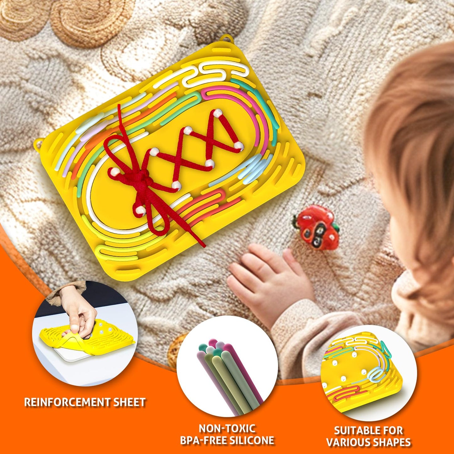 MSLANE Sensory Activity Board — Silicone Fidget Toy for Shoe Tying Practice & Travel Strap