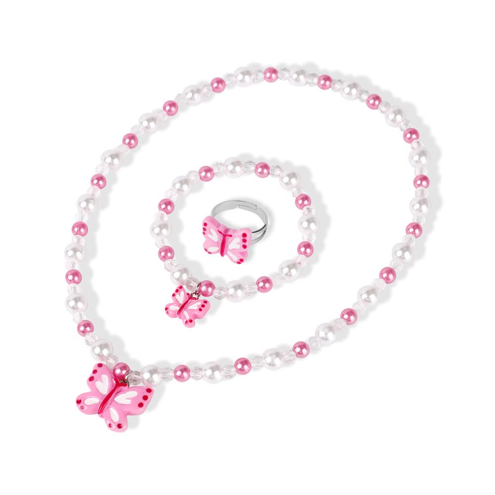 Msnailfly Butterfly Stretch Necklace & Bracelet Set for Girls | Colorful Butterfly Jewelry
