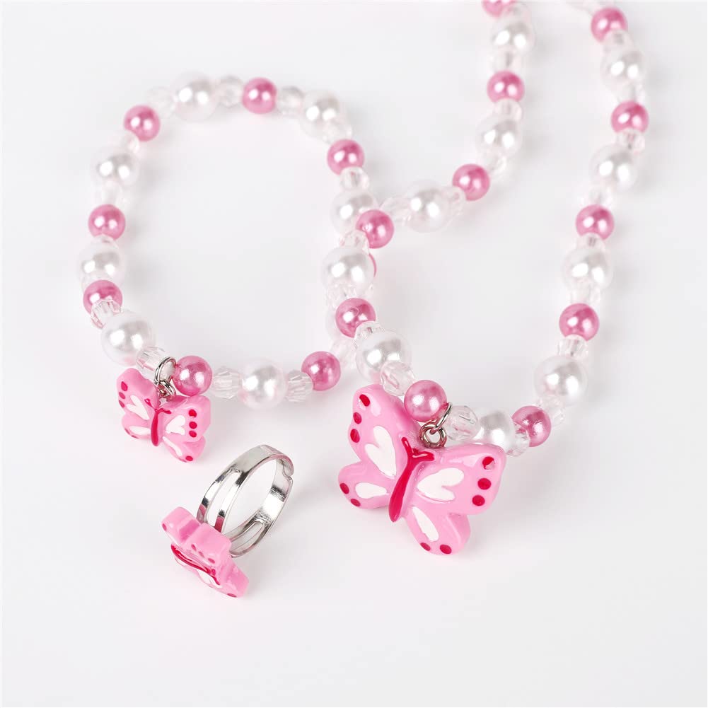 Msnailfly Butterfly Stretch Necklace & Bracelet Set for Girls | Colorful Butterfly Jewelry
