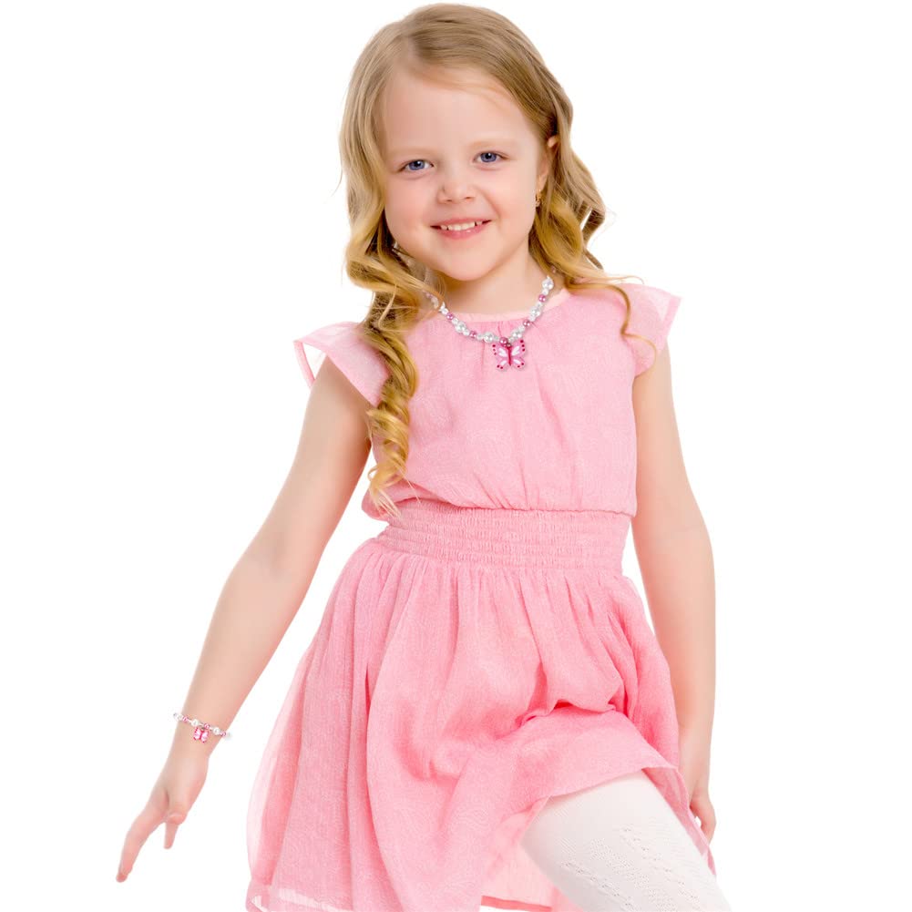 Msnailfly Butterfly Stretch Necklace & Bracelet Set for Girls | Colorful Butterfly Jewelry