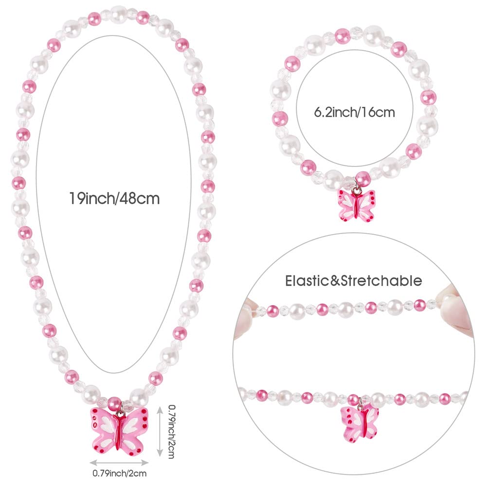 Msnailfly Butterfly Stretch Necklace & Bracelet Set for Girls | Colorful Butterfly Jewelry