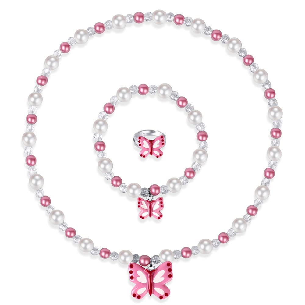 Msnailfly Butterfly Stretch Necklace & Bracelet Set for Girls | Colorful Butterfly Jewelry
