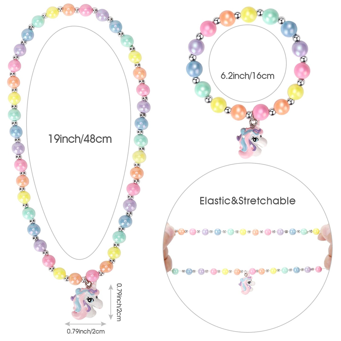 Msnailfly 3-Piece Kids Jewelry Set — Unicorn Butterfly Necklace, Bracelet & Ring (Gift Box)