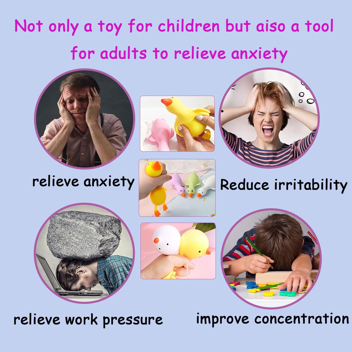 MSRRTUSY 3Pcs Stretchy Duck Squeeze Toys – Soft Fidget Stress Relief for Kids & Adults