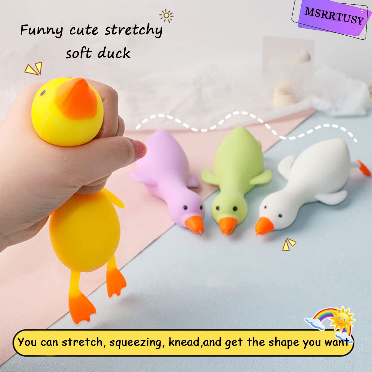 MSRRTUSY 3Pcs Stretchy Duck Squeeze Toys – Soft Fidget Stress Relief for Kids & Adults