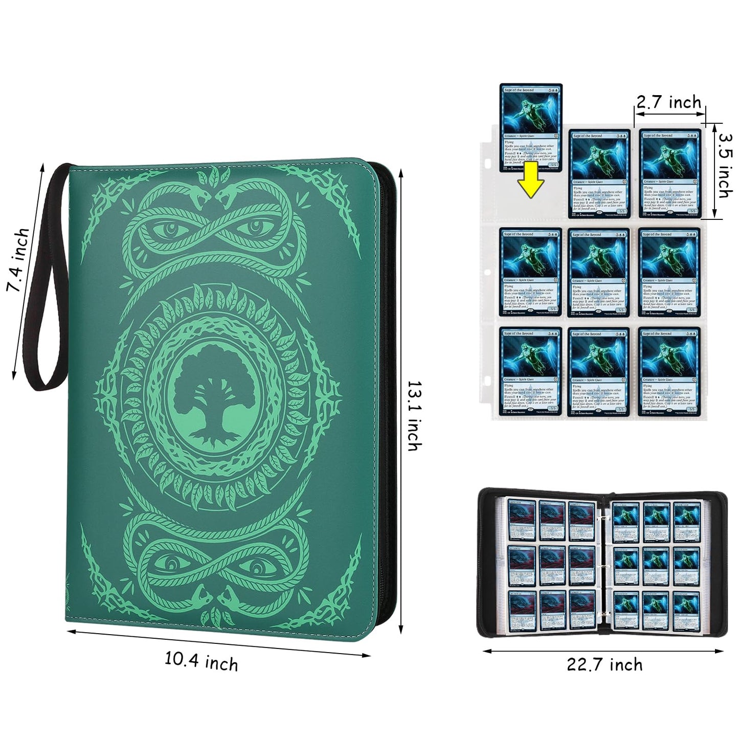 MTGPRO 9-Pocket Card Binder – 720-Card Capacity PU Album for MTG, TCG, Yu-Gi-Oh (Green)