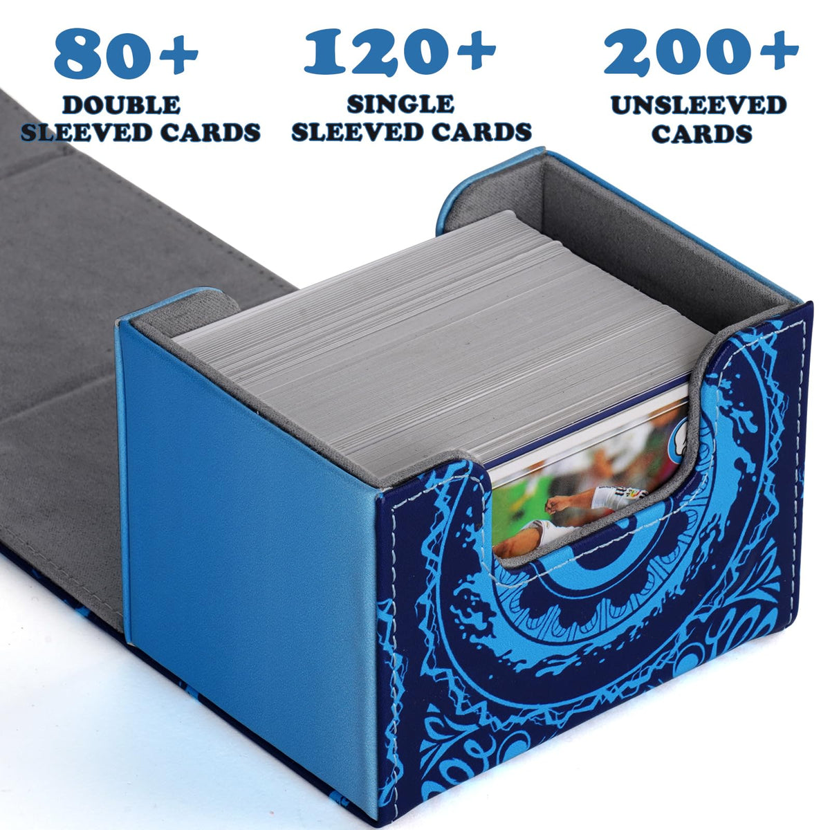 MTGPRO Deck Box for MTG Cards | 120+ Sleeved Card Case with PU Leather Magnetic Seal – Blue