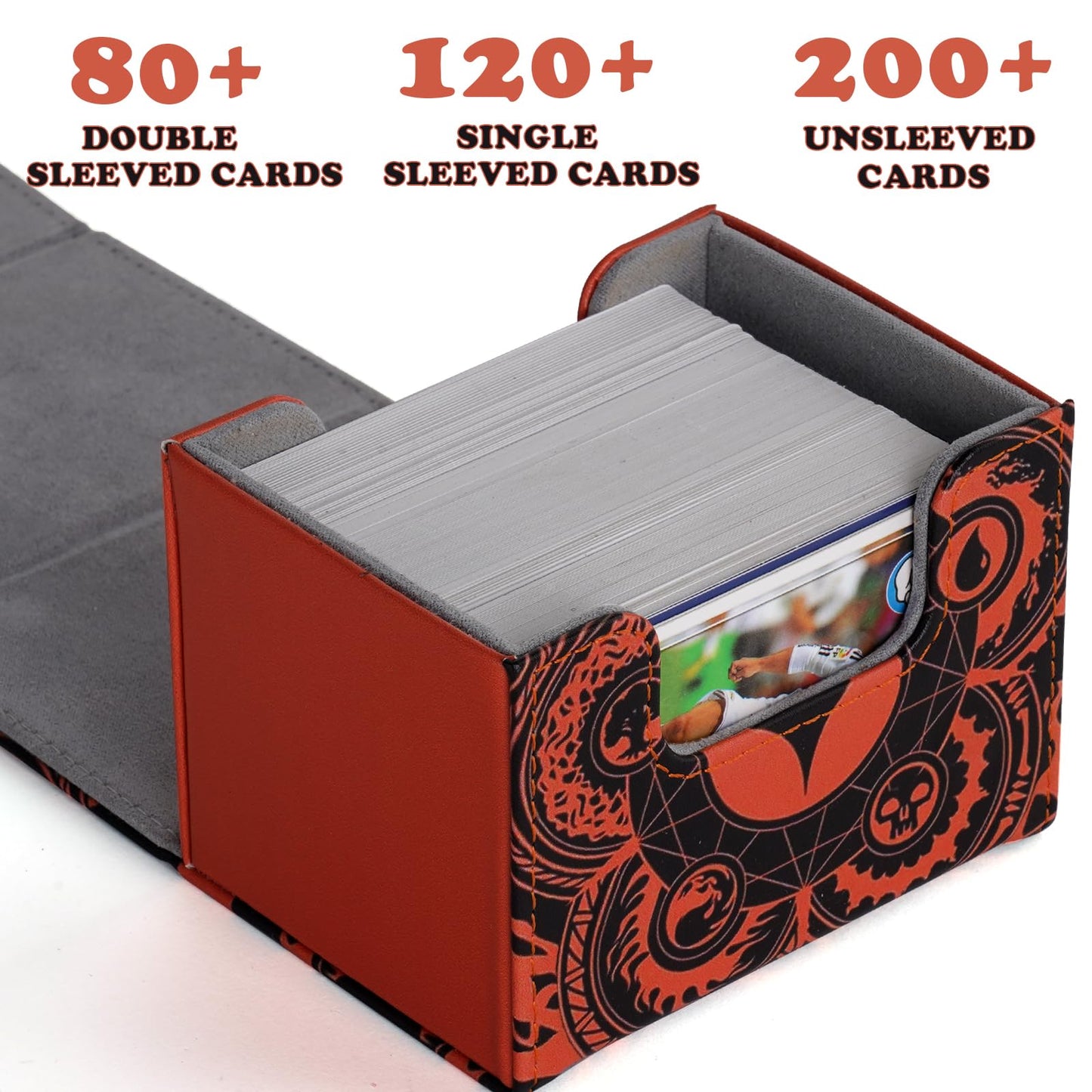 MTGPRO Deck Box Orange – PU Leather Card Case, Holds 120+ Sleeved Cards, Magnetic Closure