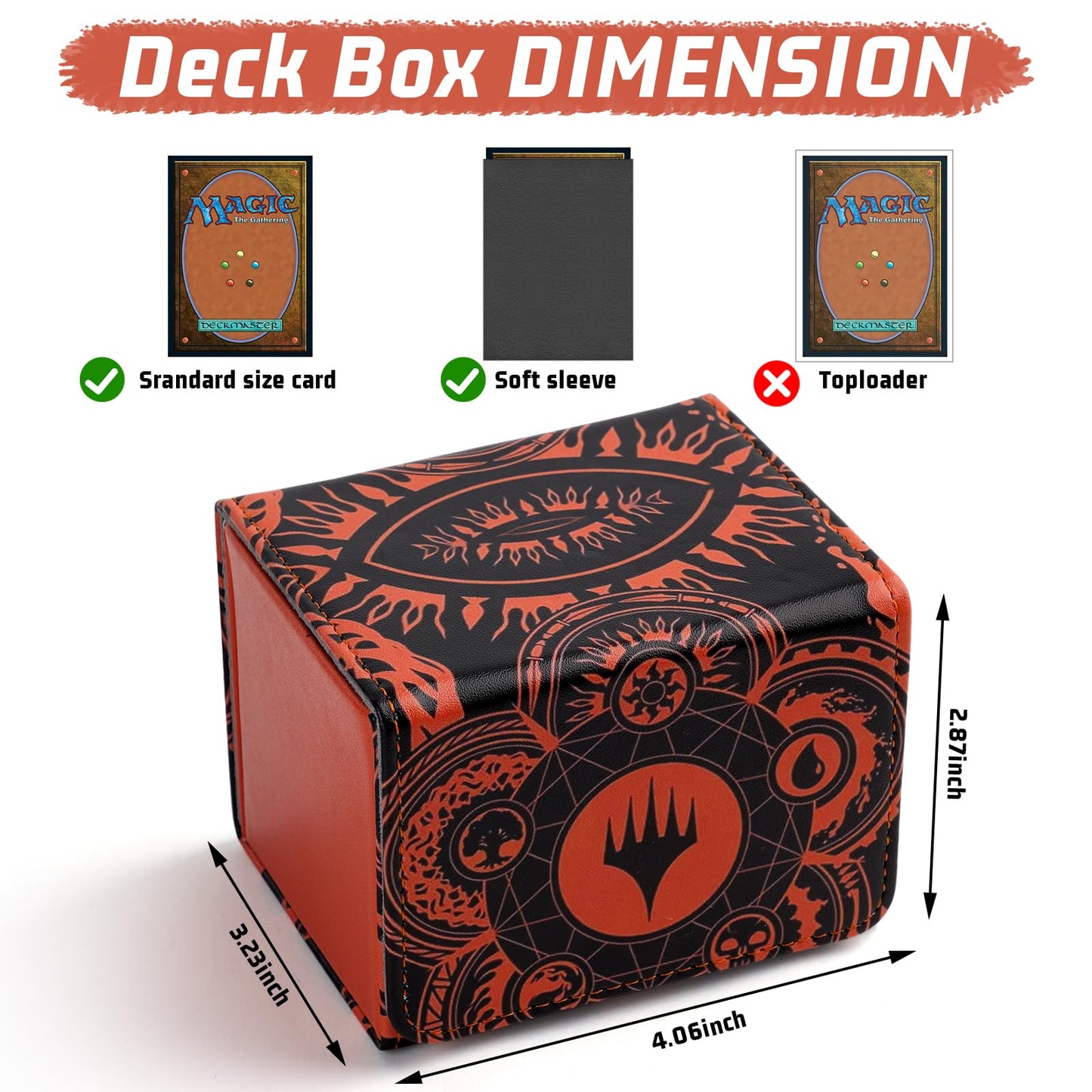MTGPRO Deck Box Orange – PU Leather Card Case, Holds 120+ Sleeved Cards, Magnetic Closure