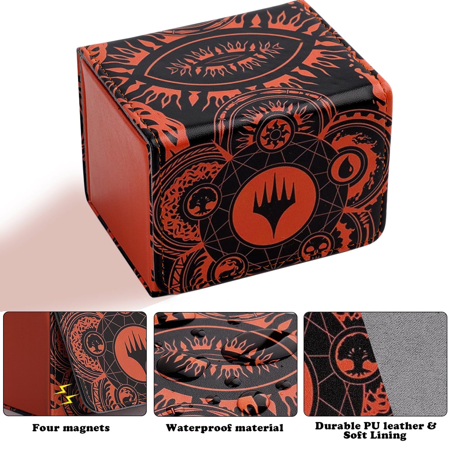MTGPRO Deck Box Orange – PU Leather Card Case, Holds 120+ Sleeved Cards, Magnetic Closure