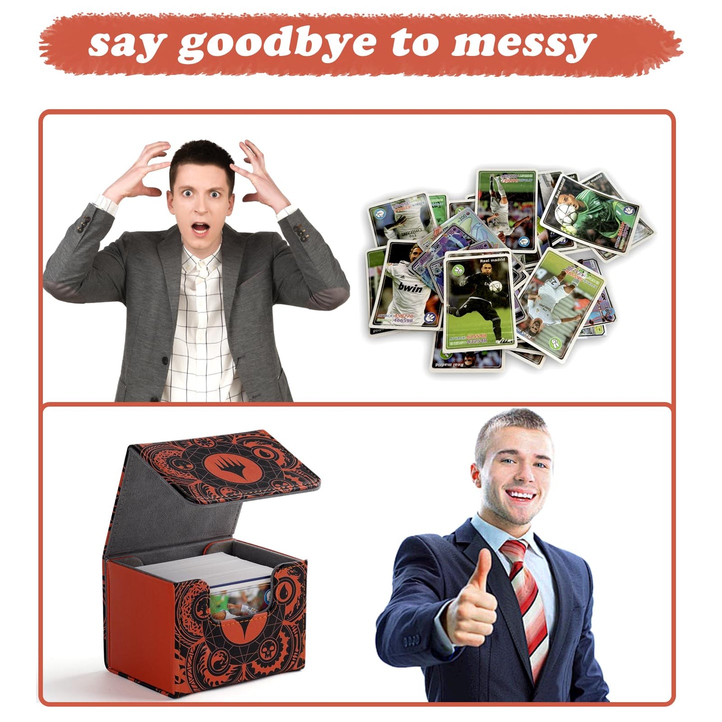 MTGPRO Deck Box Orange – PU Leather Card Case, Holds 120+ Sleeved Cards, Magnetic Closure