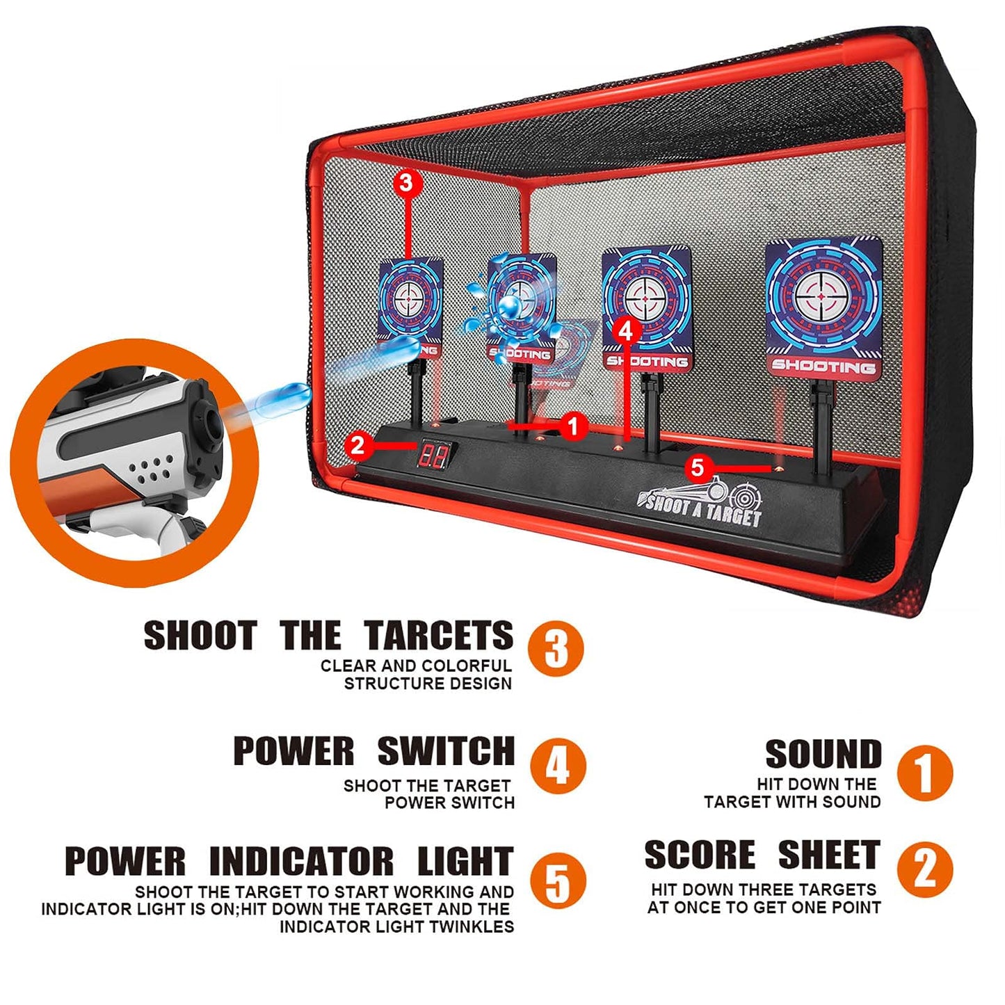 MTISGREAT Electronic Auto-Reset Shooting Target with Net – Kid-Friendly Toy Gun Practice Gift (Ages 3+)