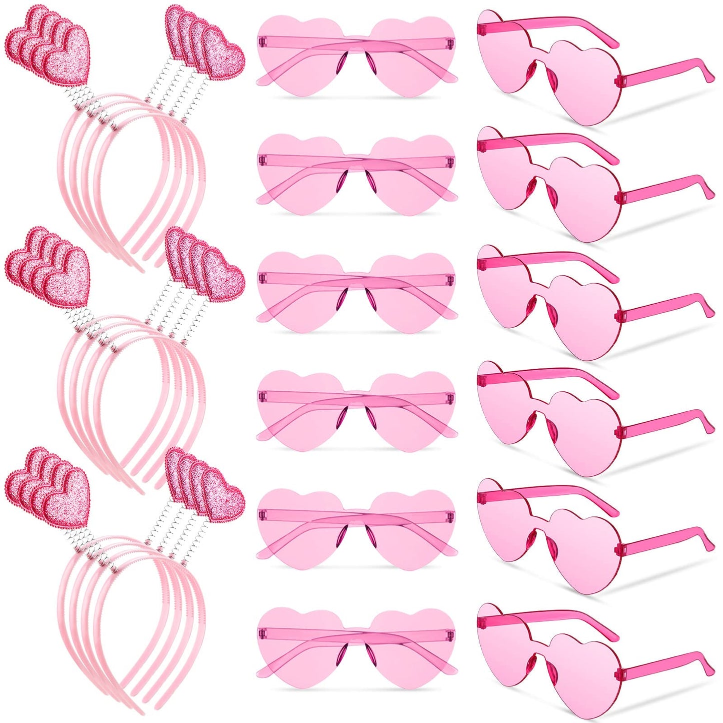 MTLEE 24-Piece Valentines Heart Headbands & Heart-Shaped Sunglasses – Pink