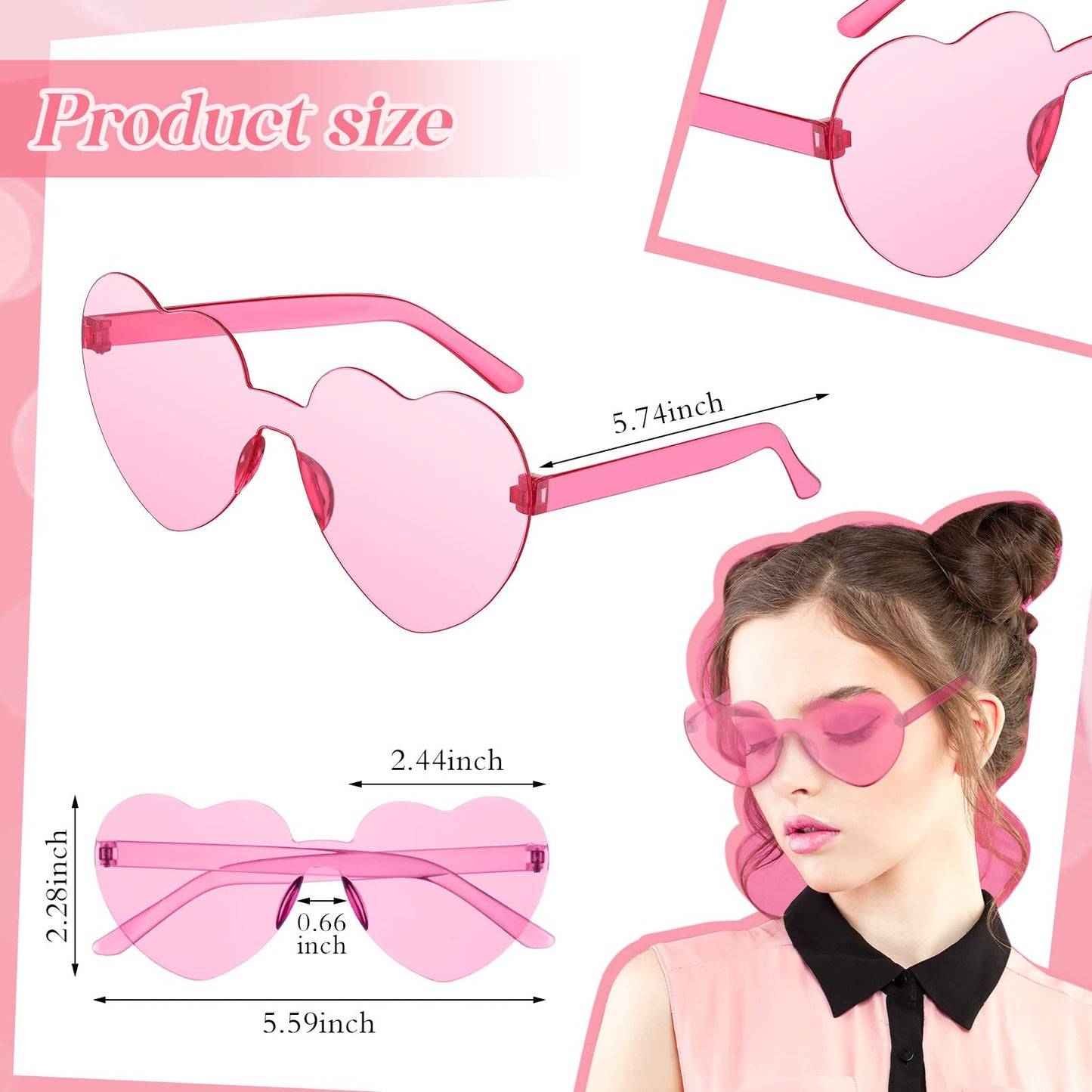 MTLEE 24-Piece Valentines Heart Headbands & Heart-Shaped Sunglasses – Pink