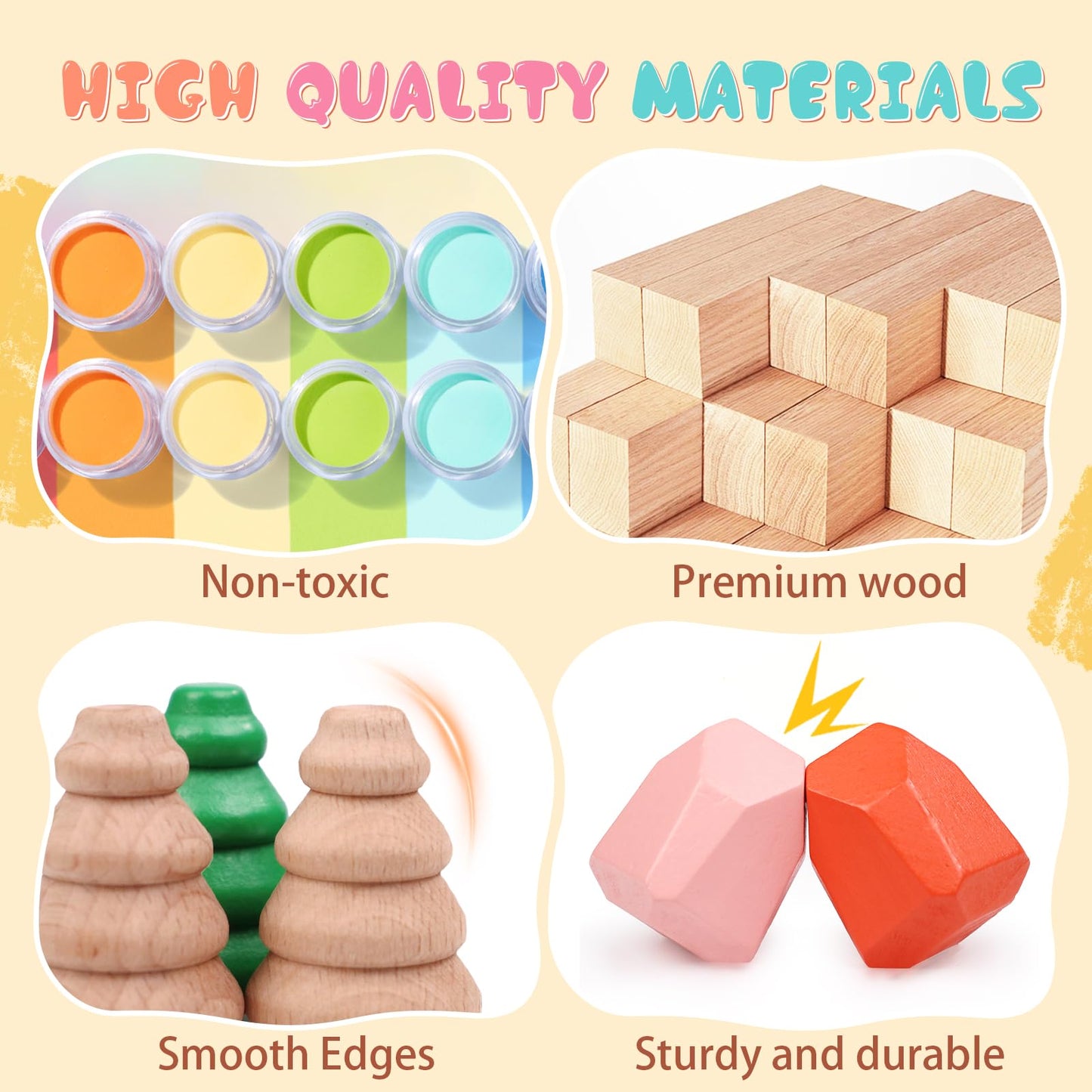 MTTIERY 50-Piece Wooden Stacking Rocks – Montessori Sensory Toys for Toddlers 3-5