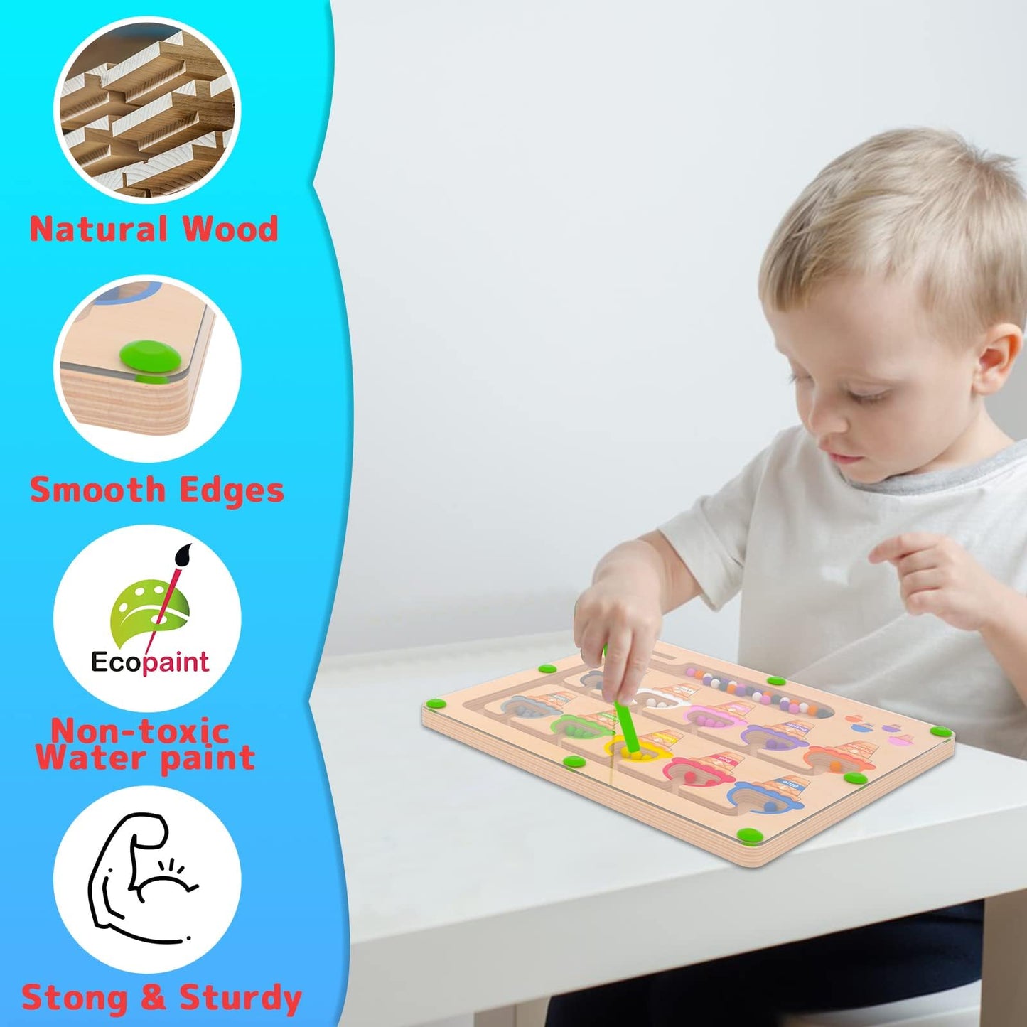 MTYOKILN Magnetic Color & Number Maze – Montessori Wooden Color Matching & Counting Toy for Toddlers 2-4