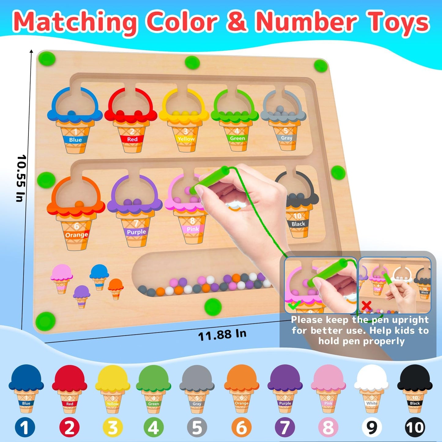 MTYOKILN Magnetic Color & Number Maze – Montessori Wooden Color Matching & Counting Toy for Toddlers 2-4