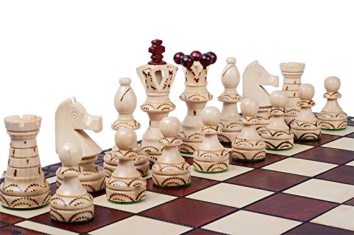 Muba Beautiful Handcrafted Wooden Chess Set – 21-Inch Board, Hornbeam & Sycamore Pieces, Internal Storage, Gift Idea