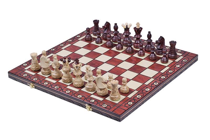 Muba Beautiful Handcrafted Wooden Chess Set – 21-Inch Board, Hornbeam & Sycamore Pieces, Internal Storage, Gift Idea
