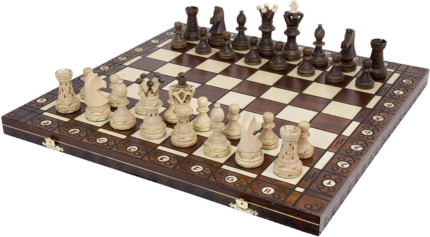 Handmade European Wooden Chess Set — 21 Inch Board & Hand Carved Pieces | Muba