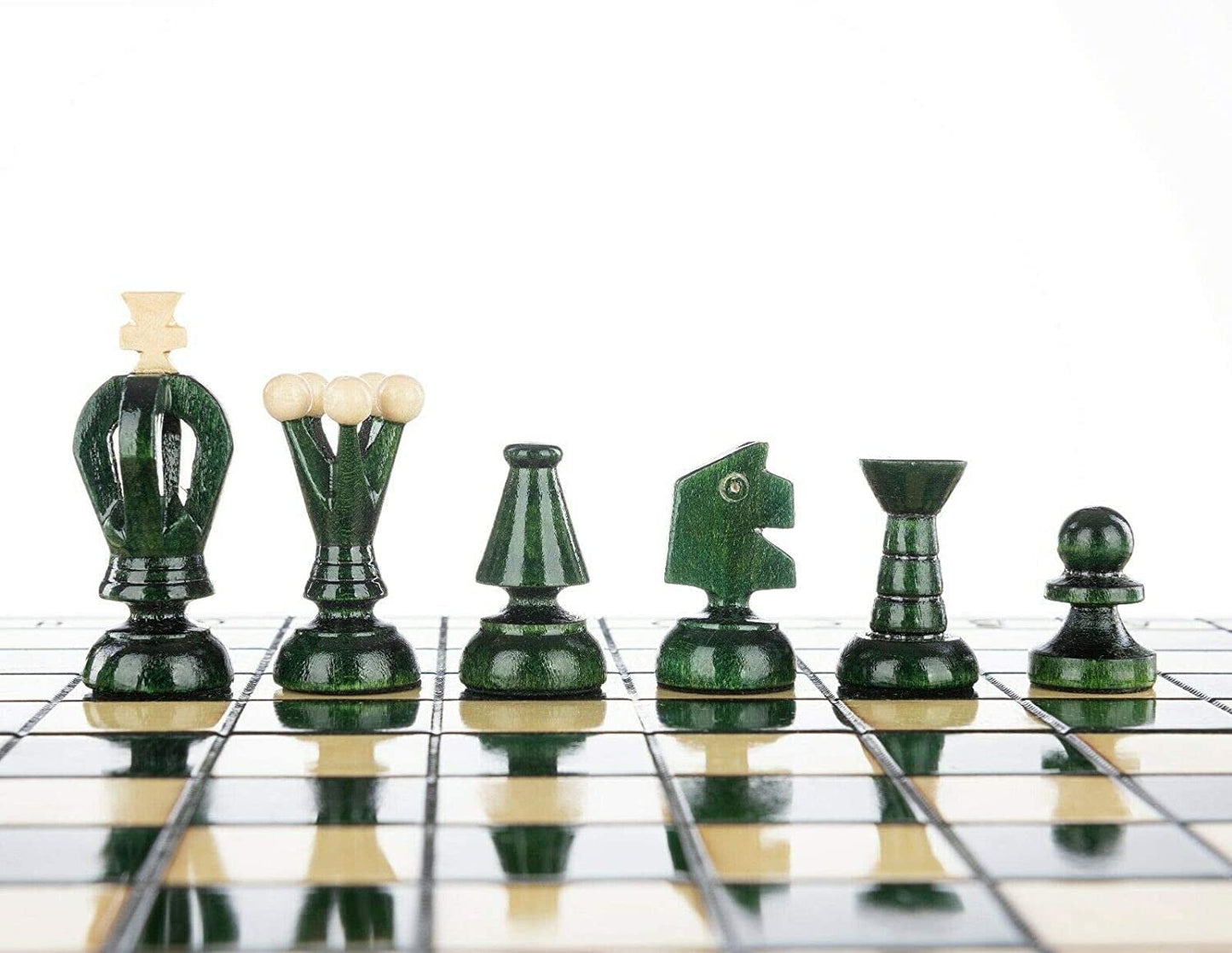 Muba Handcrafted Hornbeam Chess Set – Folding Wooden Board, 12.5-inch Green