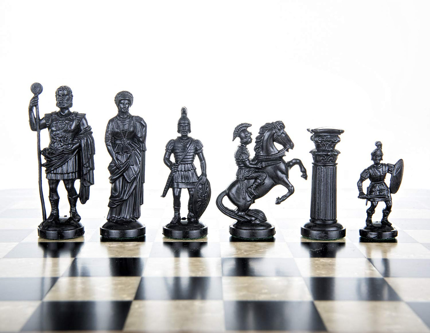 3 3/4" Black & White Roman Legion Plastic Chess Pieces - Felted | Muba