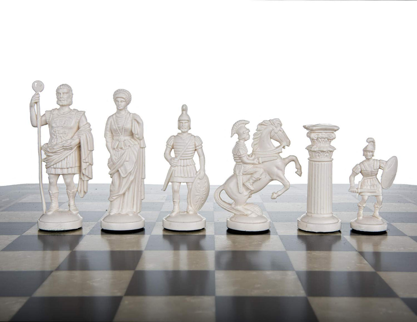 3 3/4" Black & White Roman Legion Plastic Chess Pieces - Felted | Muba