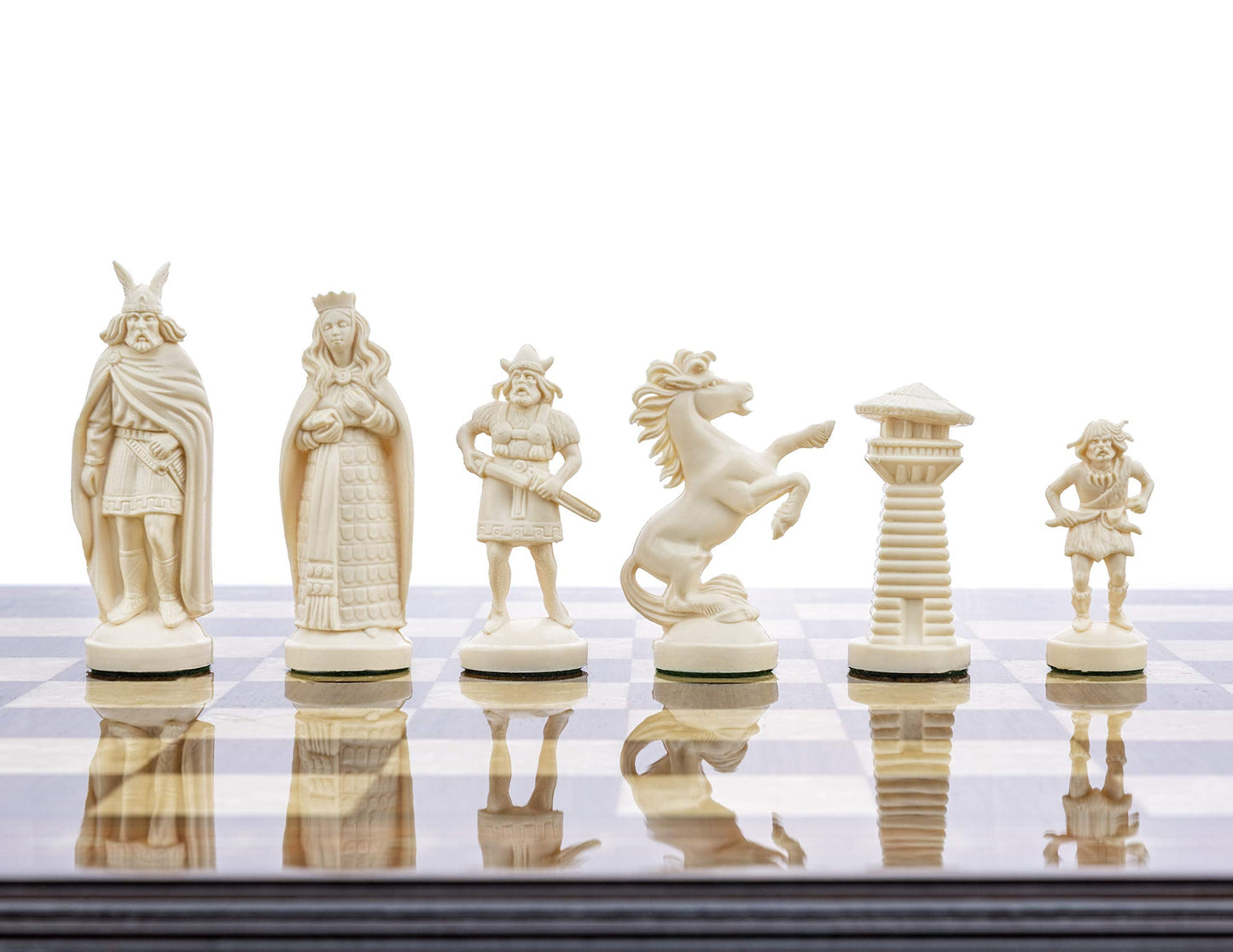 3 3/4" Black & White Viking Plastic Chess Pieces - Felted, Standard Size | Muba
