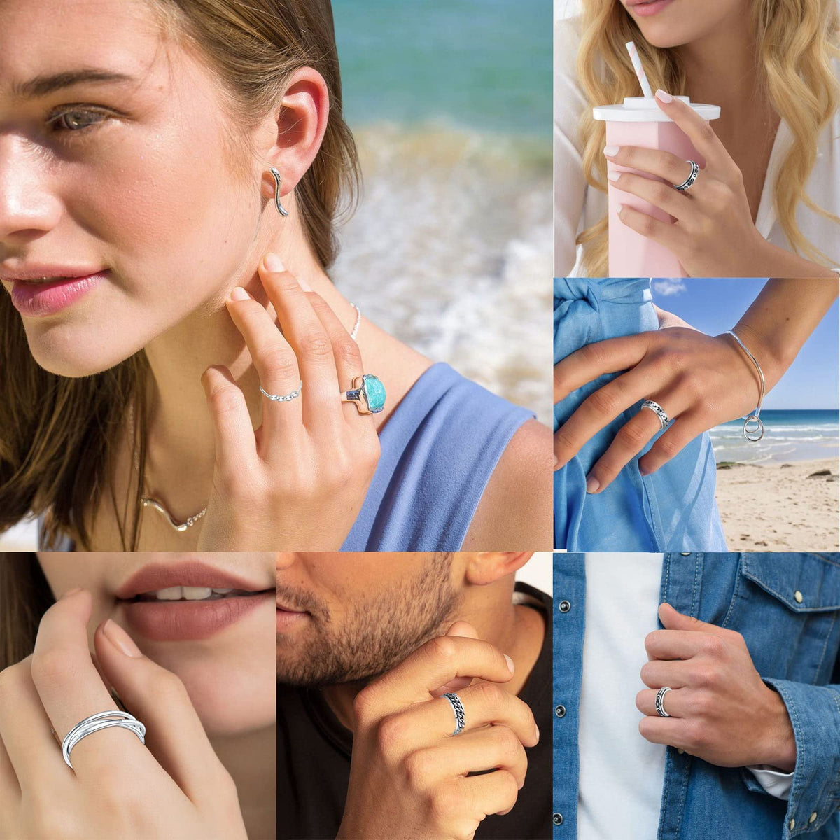 MUCAL Fidget Rings for Anxiety – Stainless Steel Spinner Ring Set (8 Pcs)