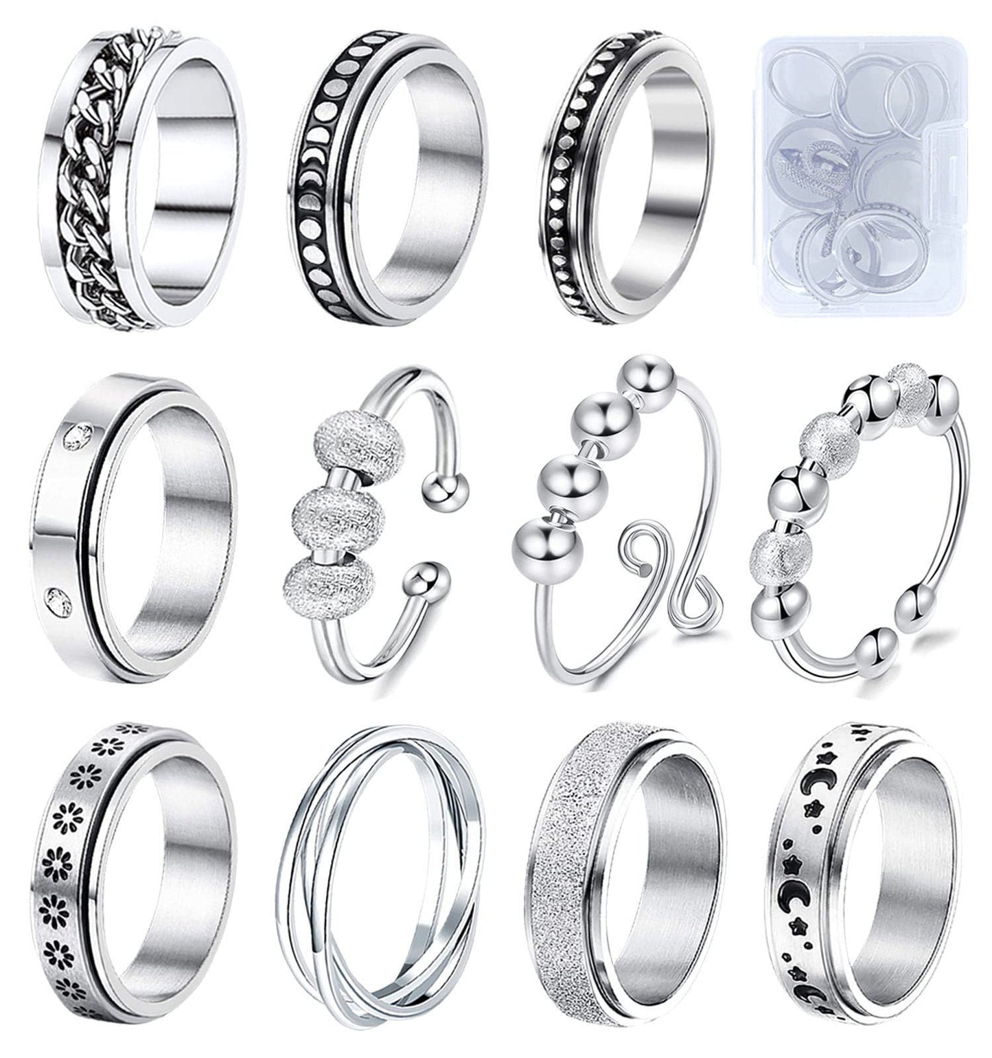 MUCAL Fidget Rings for Anxiety - 8-Piece Stainless Steel Spinner Set