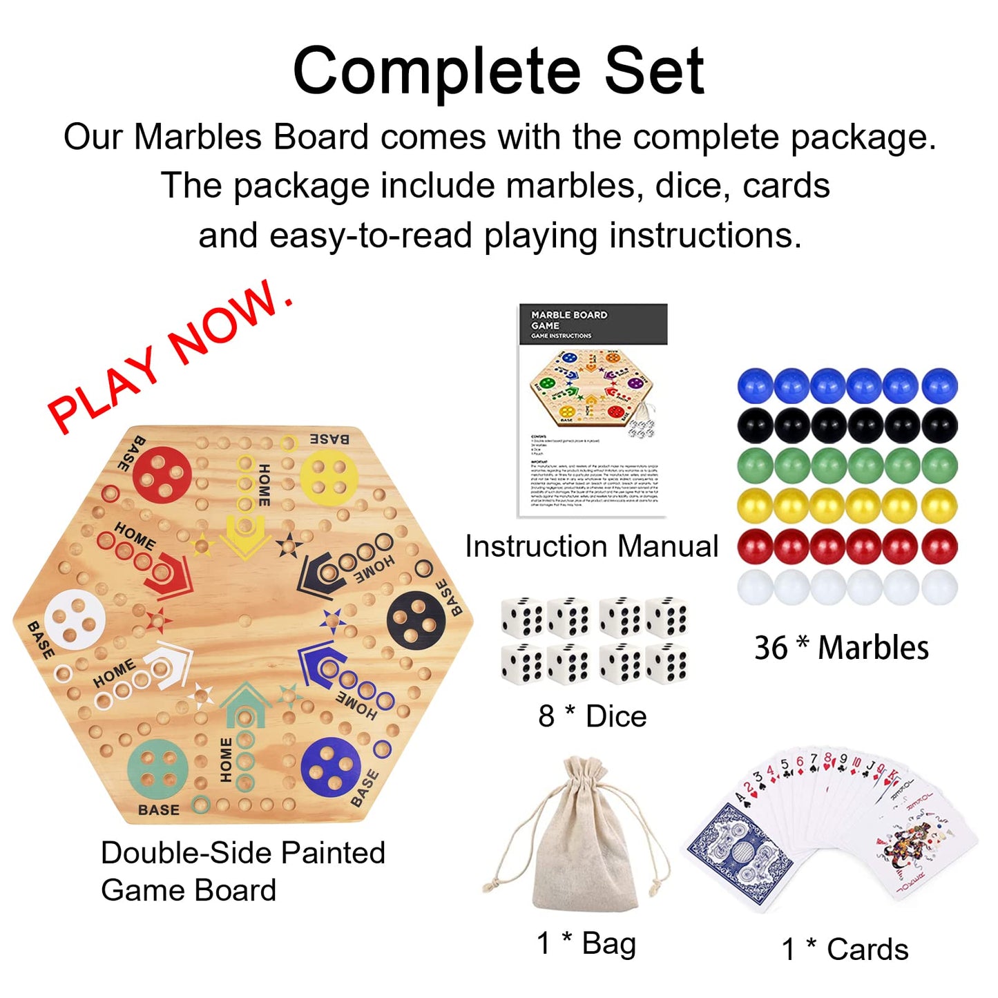 MUCITAGF Marble Wahoo Board Game – 20-Inch Double-Sided Hardwood (4–6 Players)