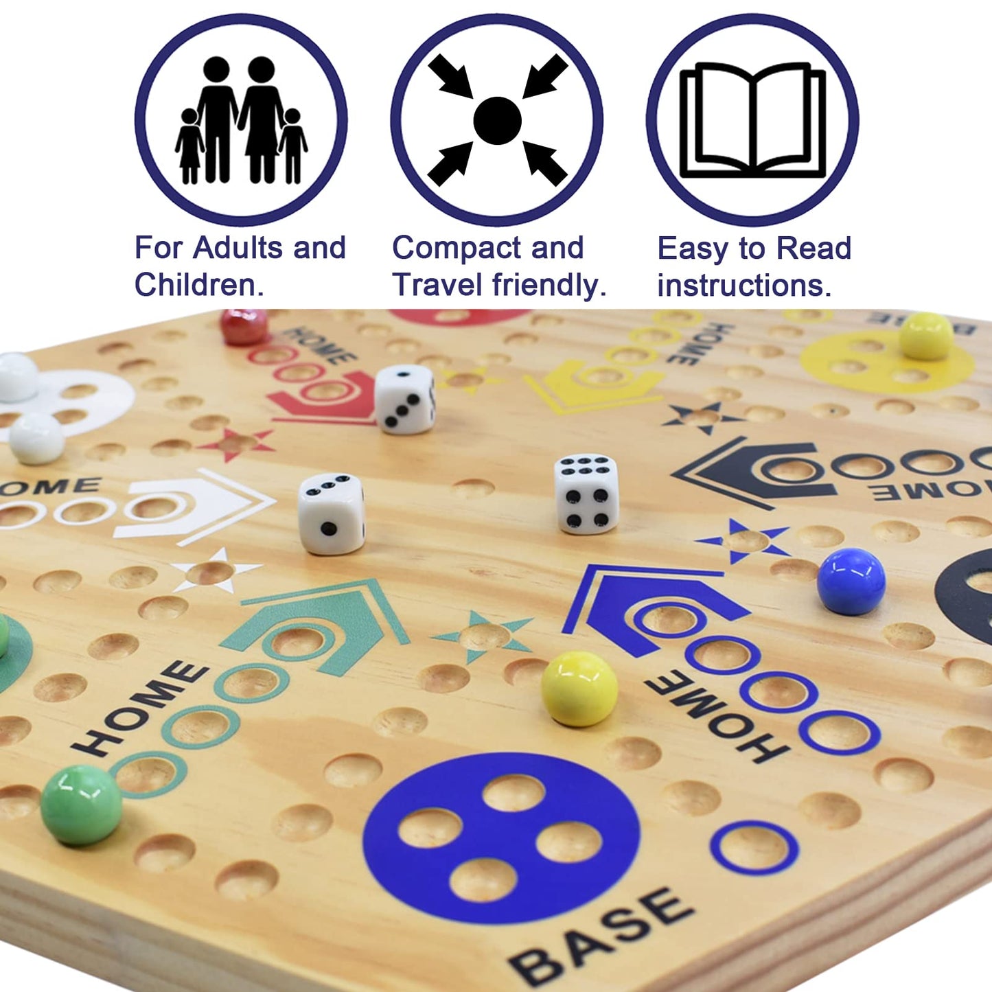 MUCITAGF Marble Wahoo Board Game – 20-Inch Double-Sided Hardwood (4–6 Players)