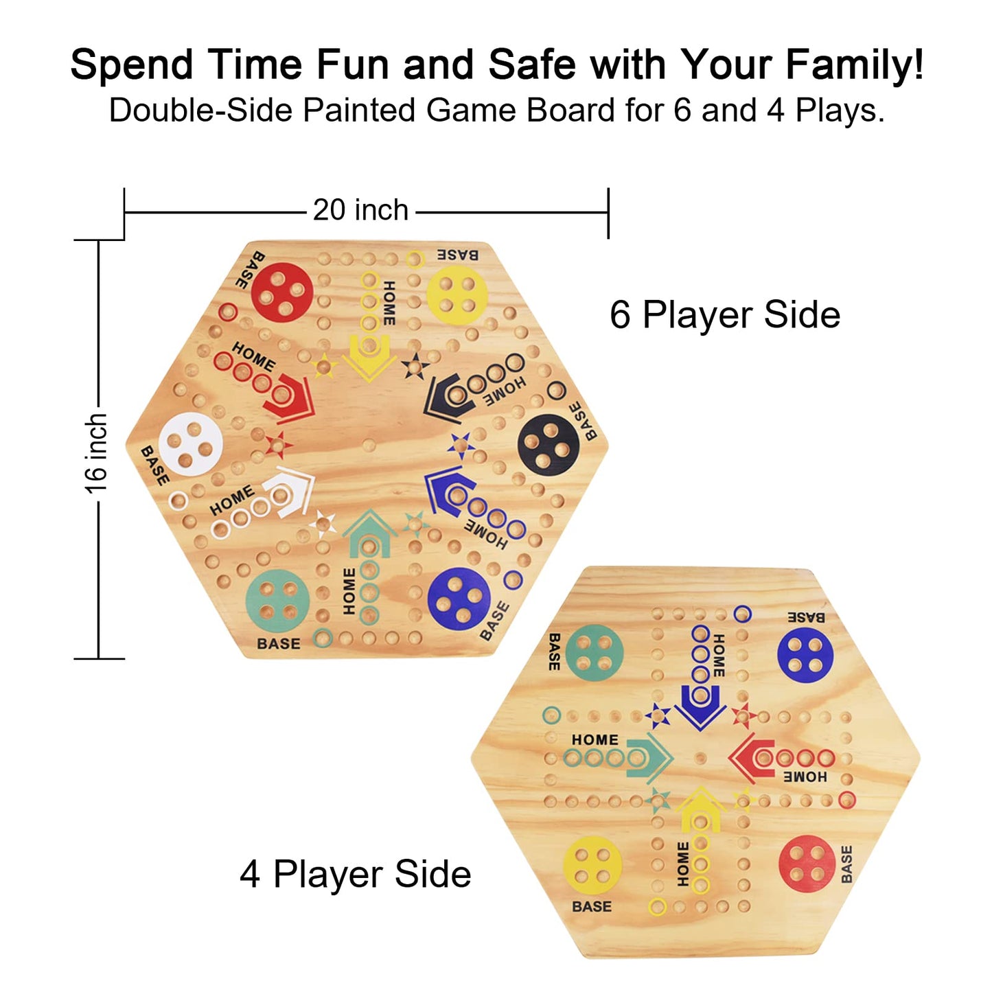 MUCITAGF Marble Wahoo Board Game – 20-Inch Double-Sided Hardwood (4–6 Players)
