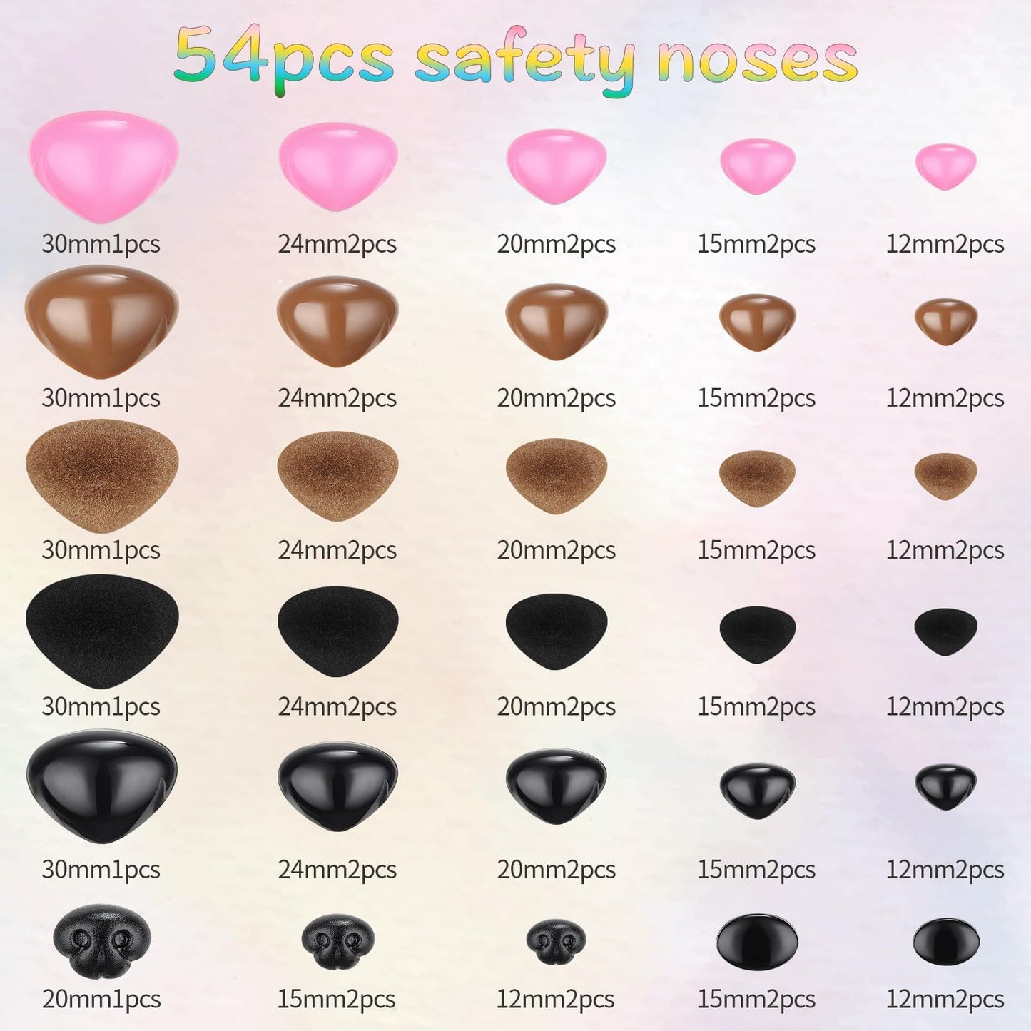 MUCUNNIA 108pcs Safety Noses for Amigurumi – 5 Sizes, 7 Styles with Washers