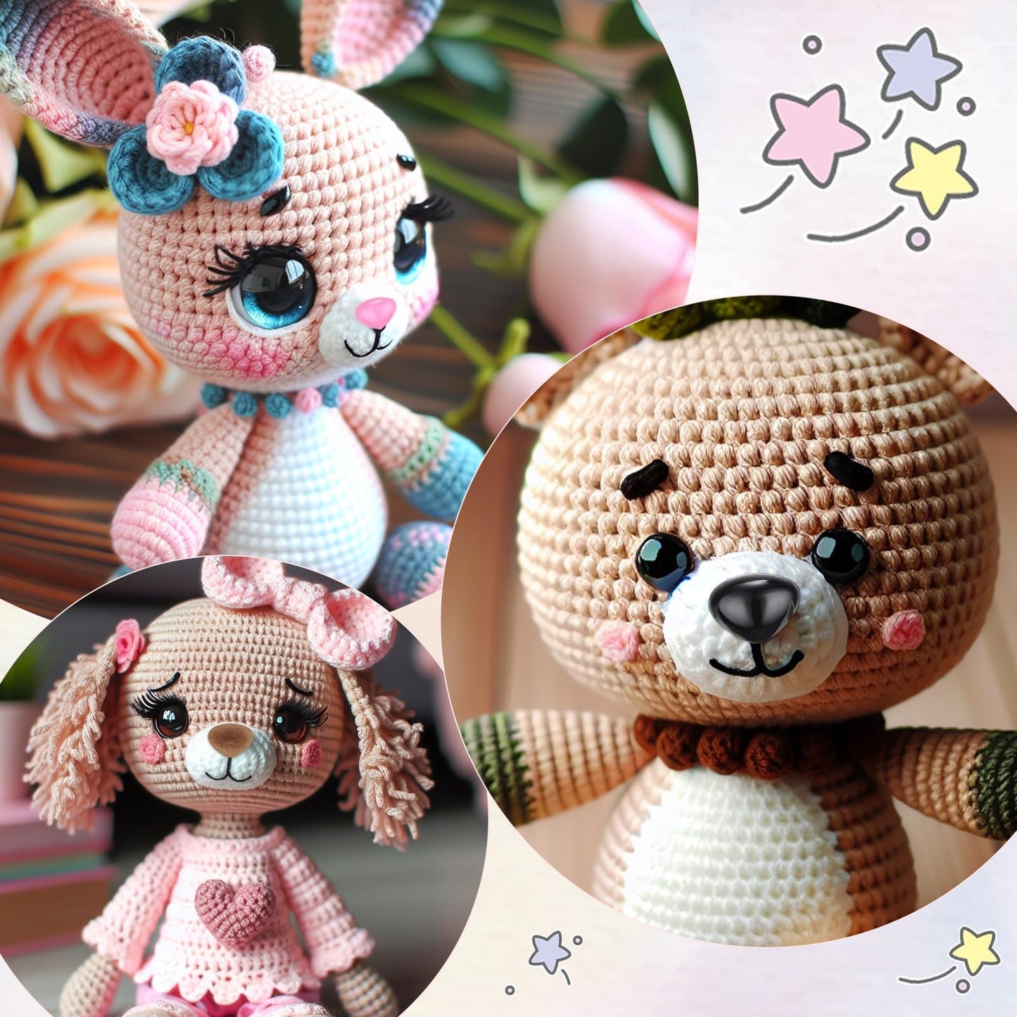 MUCUNNIA 108pcs Safety Noses for Amigurumi – 5 Sizes, 7 Styles with Washers
