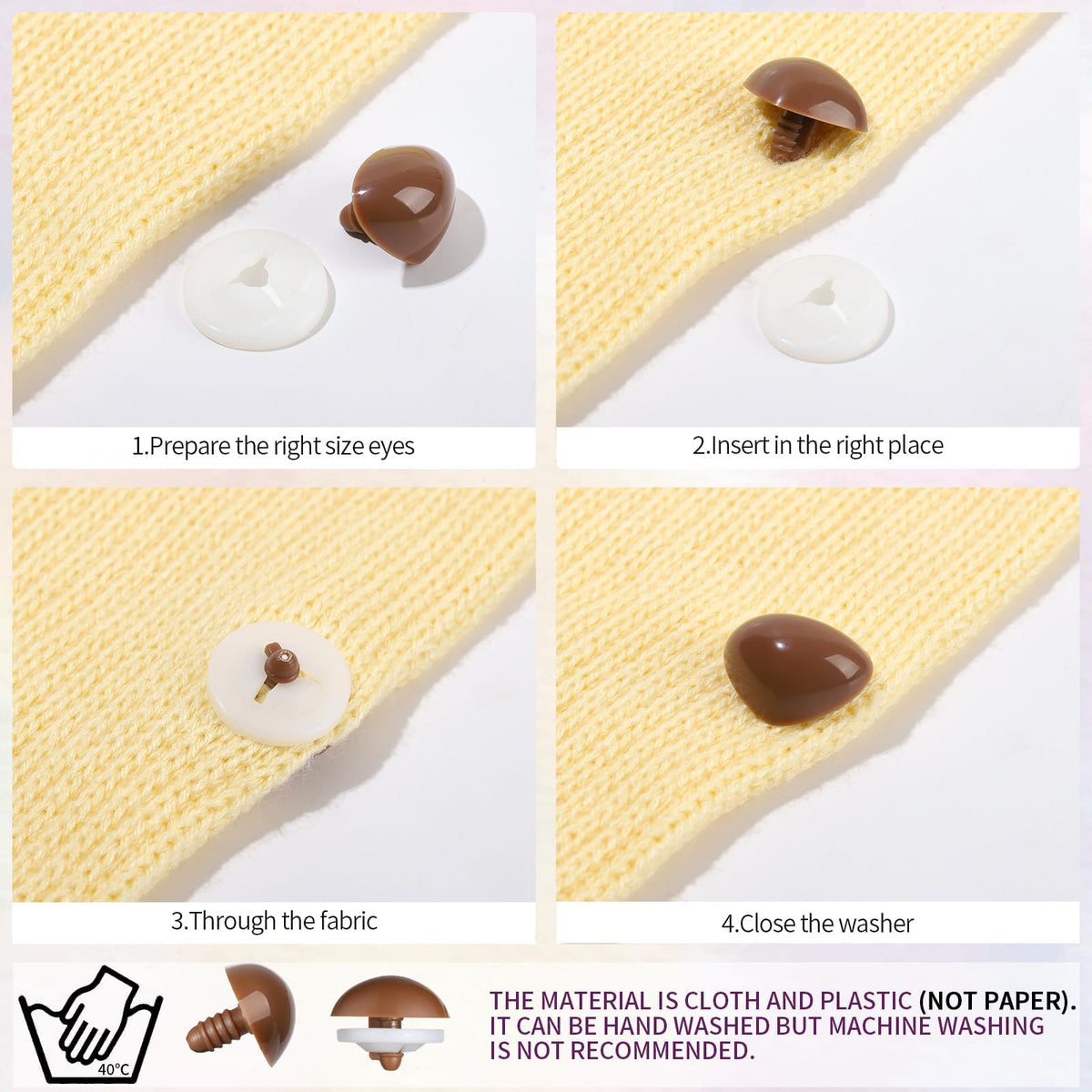 MUCUNNIA 108pcs Safety Noses for Amigurumi – 5 Sizes, 7 Styles with Washers