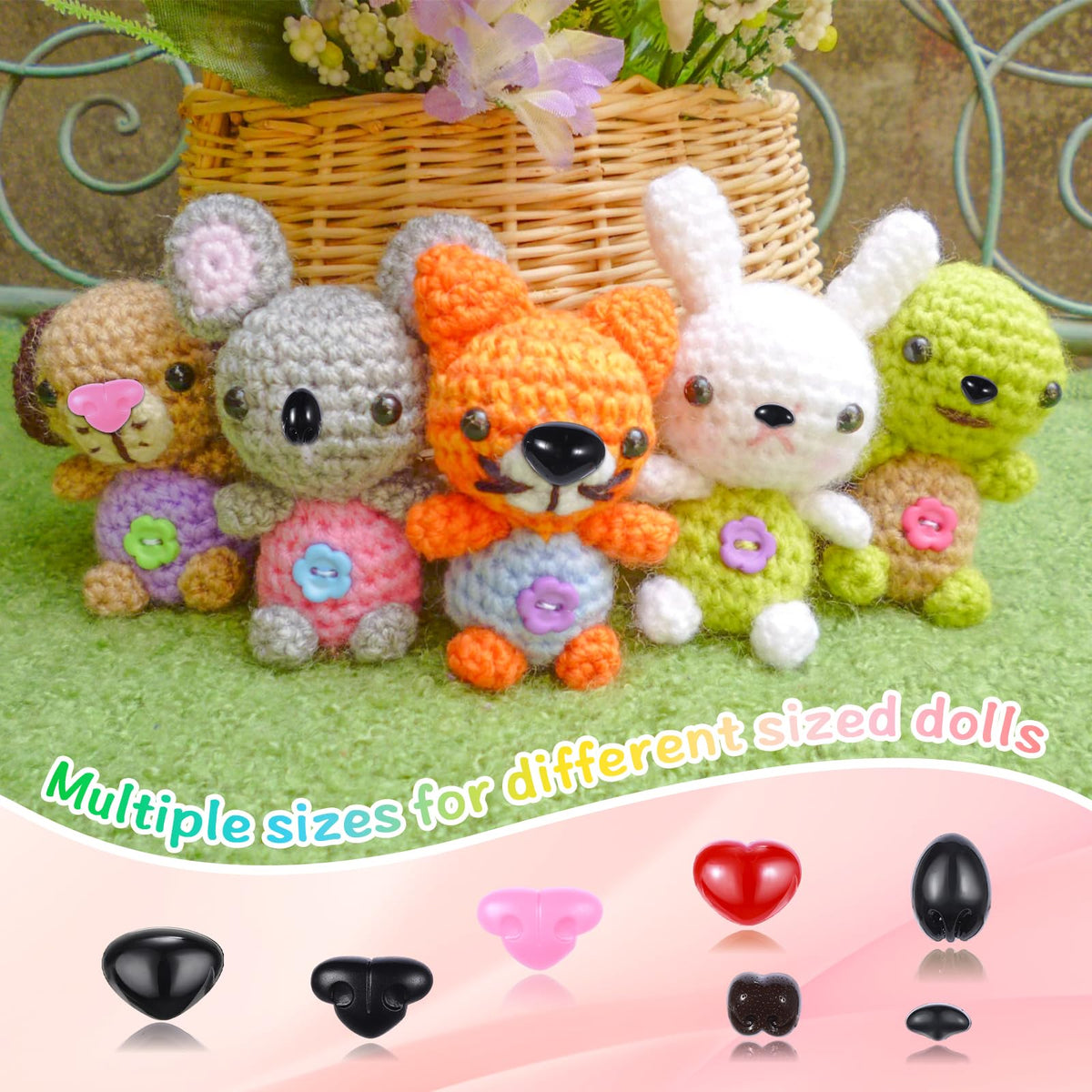 MUCUNNIA 108pcs Safety Noses for Amigurumi - 7 Styles, 12-30mm with Washers