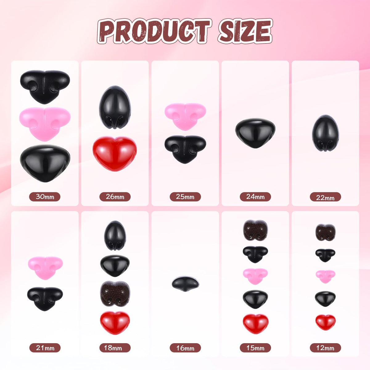 MUCUNNIA 108pcs Safety Noses for Amigurumi - 7 Styles, 12-30mm with Washers